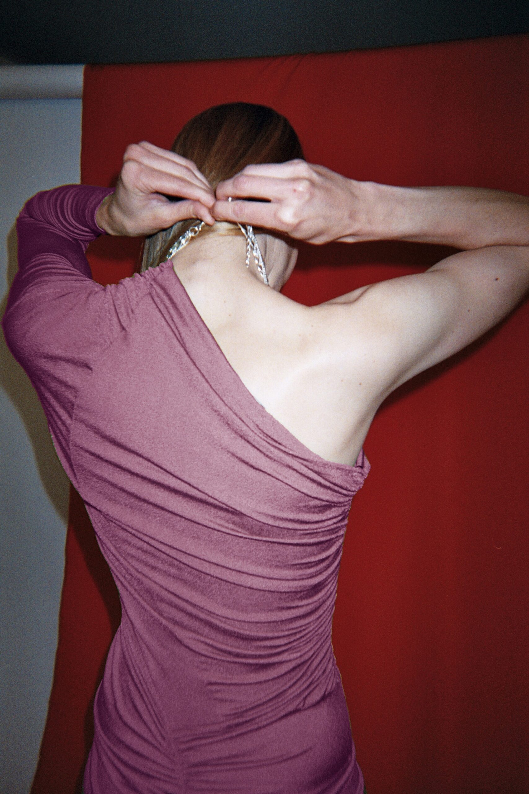 fitted purple ruched dress