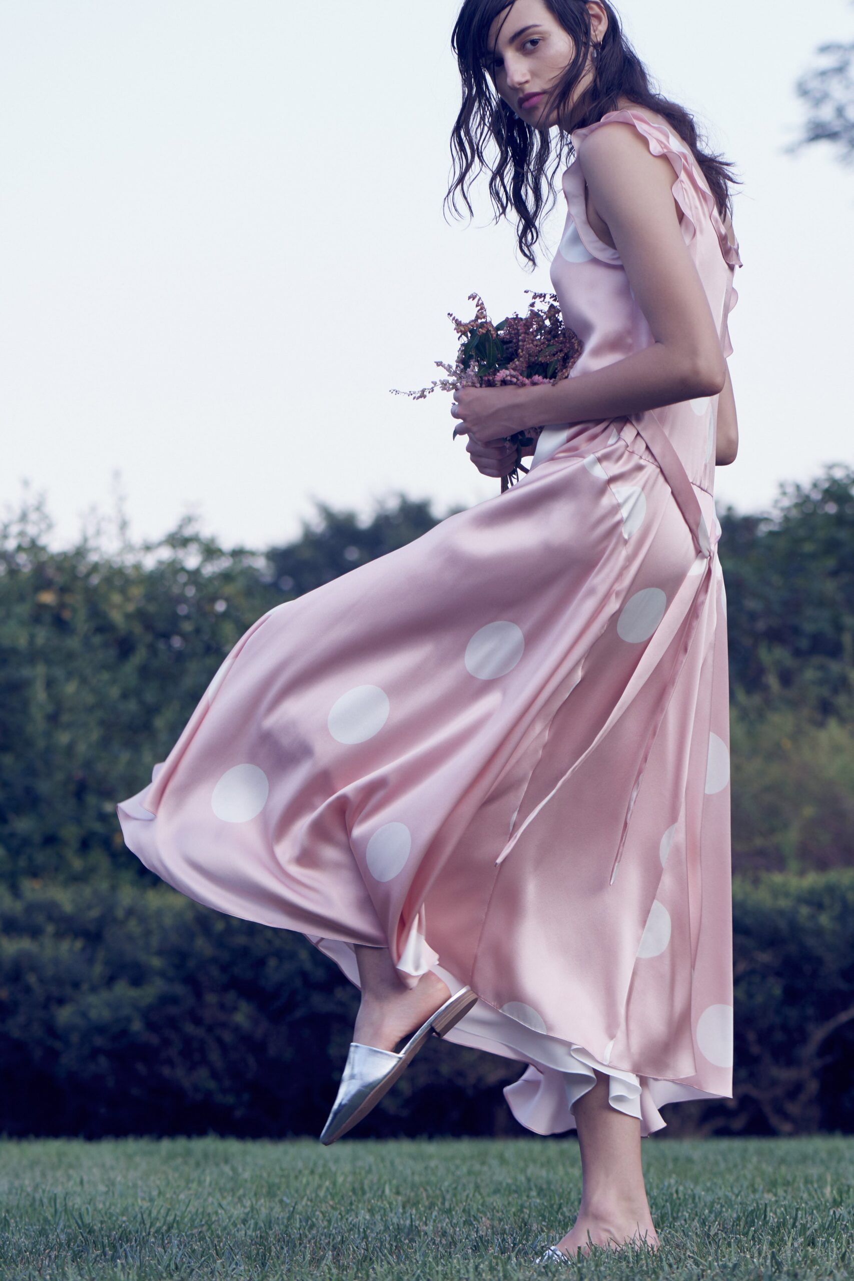 pink silk sleeveless dress
