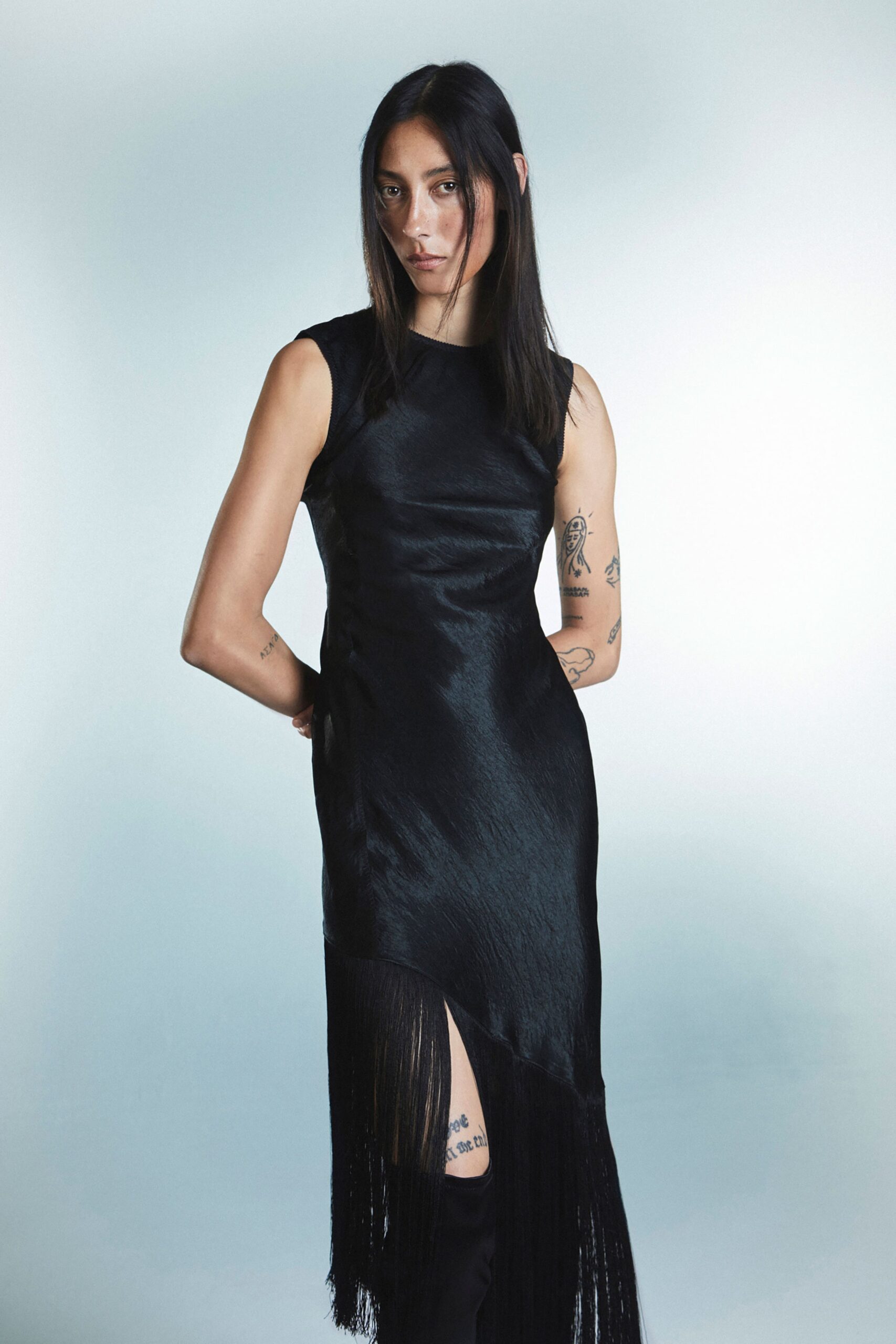 black silk sleeveless dress