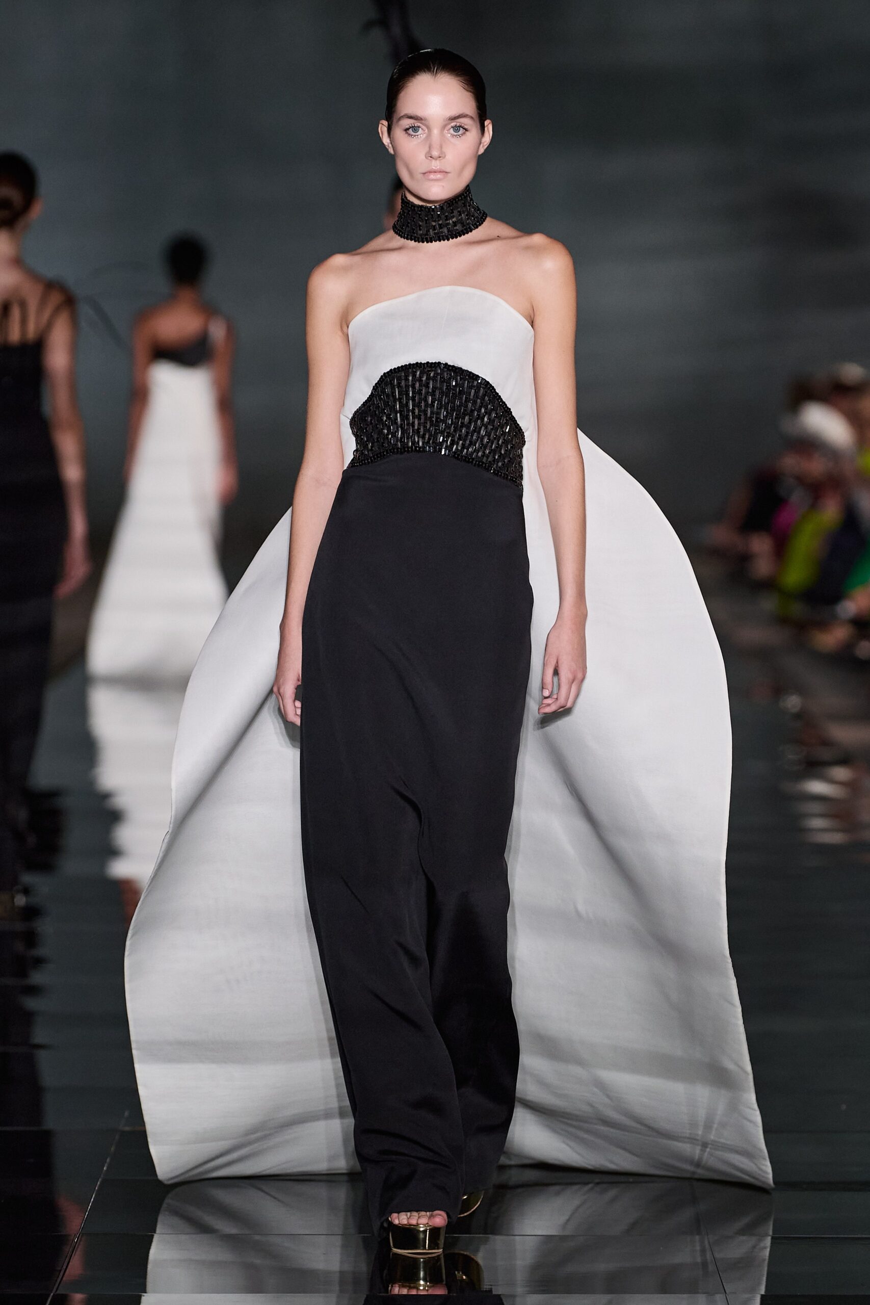 black and white silk gown