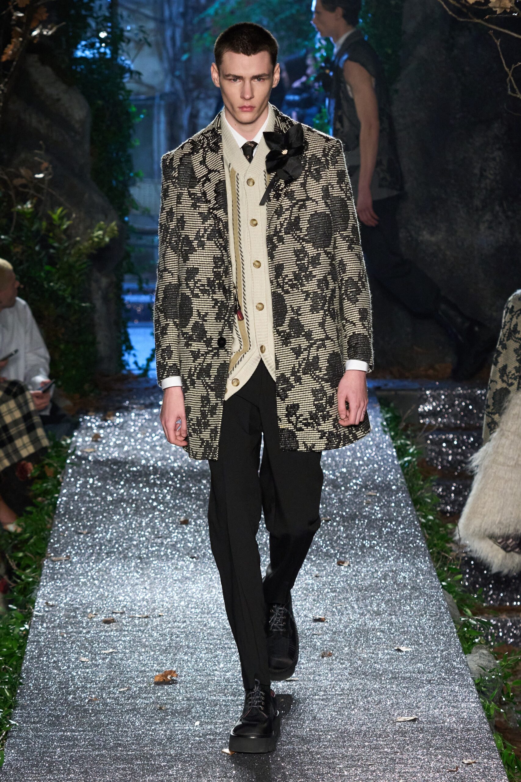 black and white embroidered coat