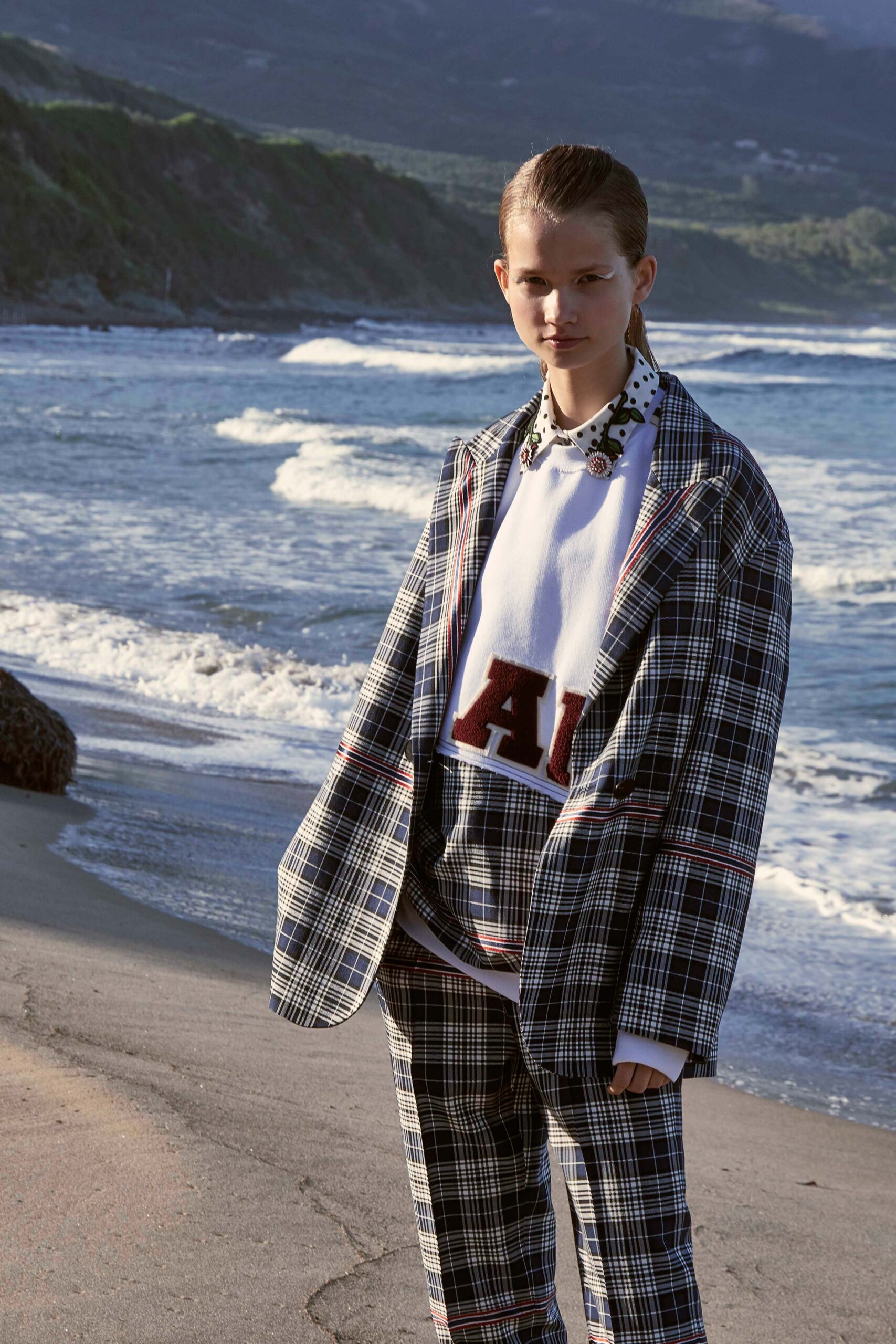 oversized checked blazer with sweater
