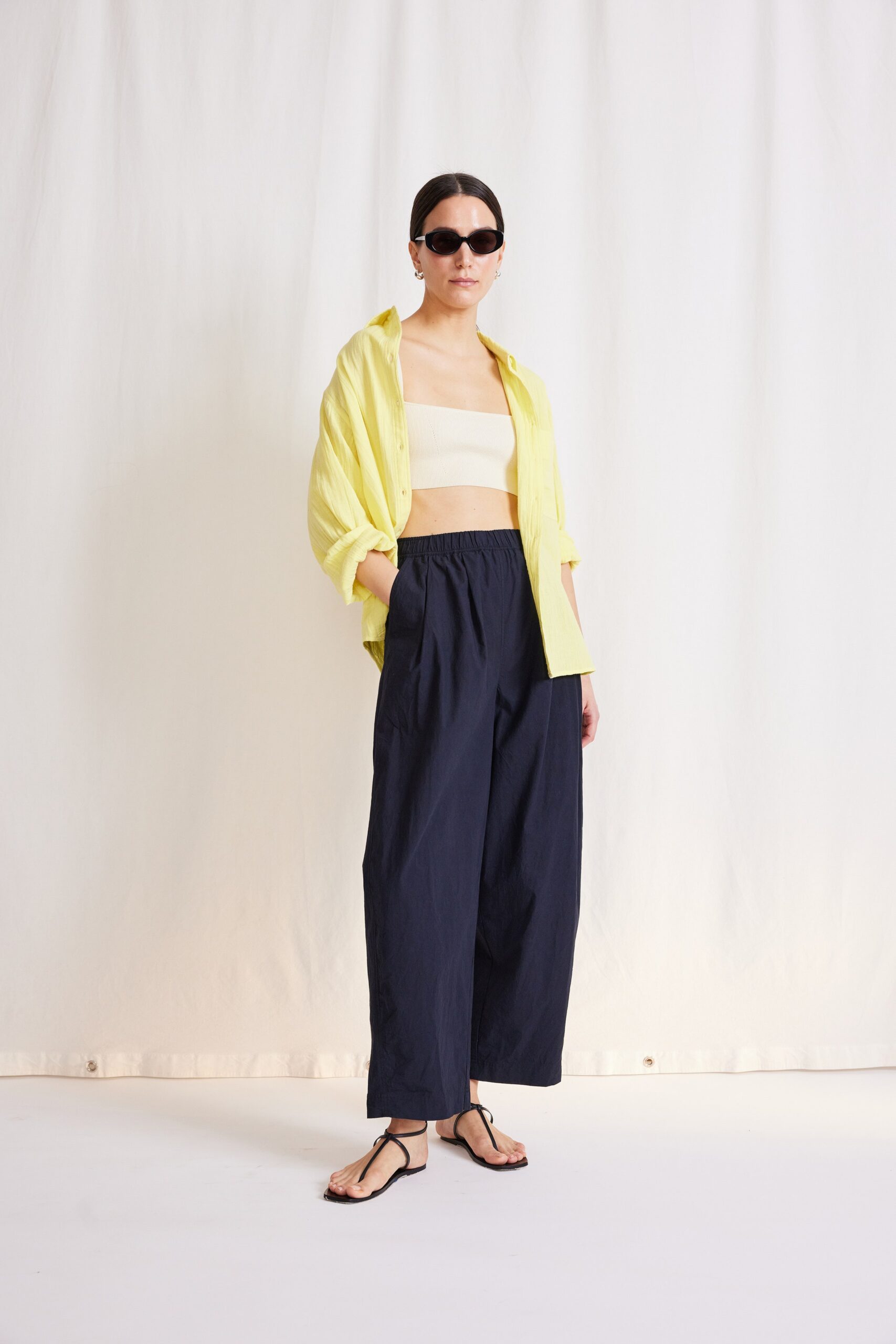yellow relaxed shirt beige fitted top