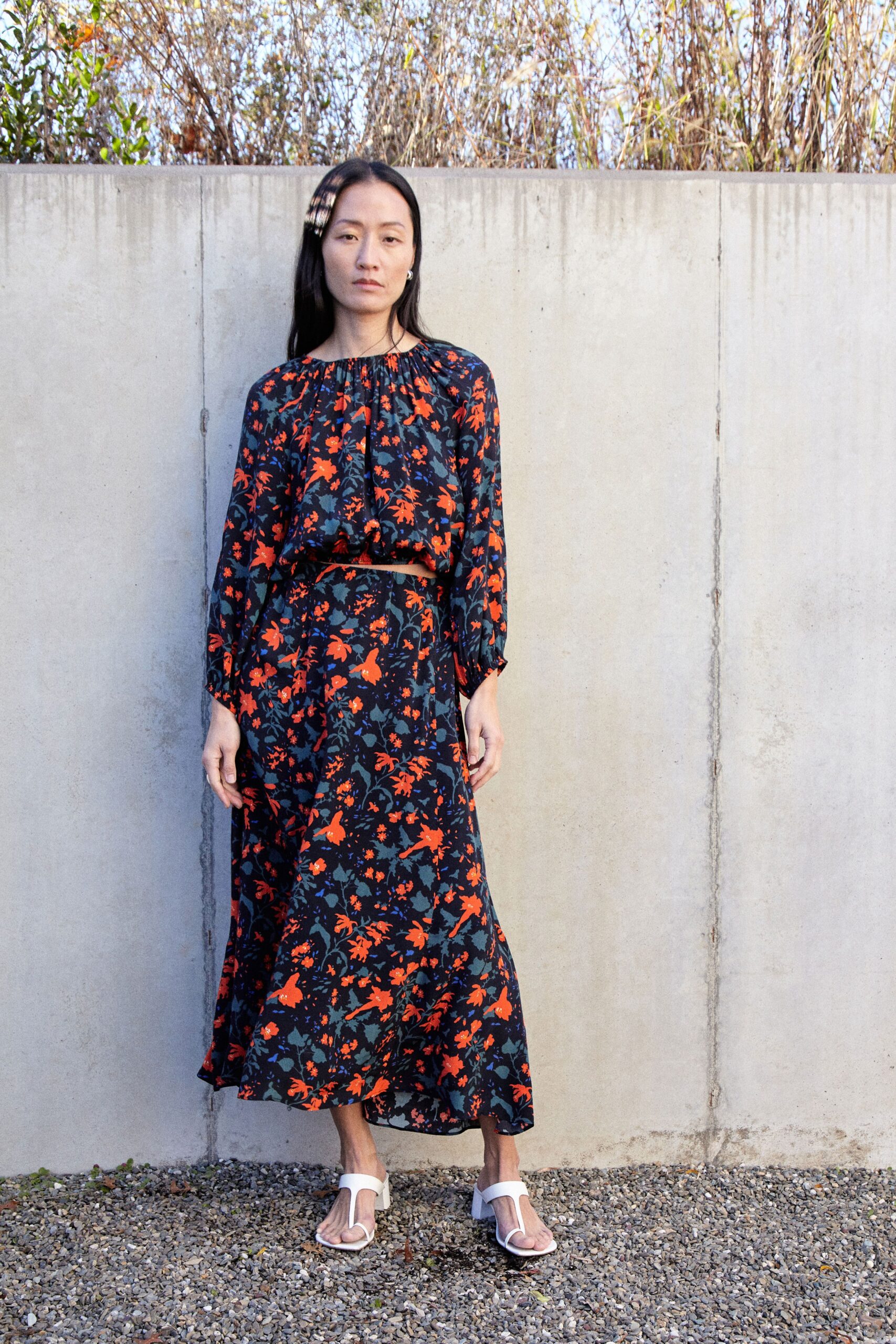 floral black midi dress
