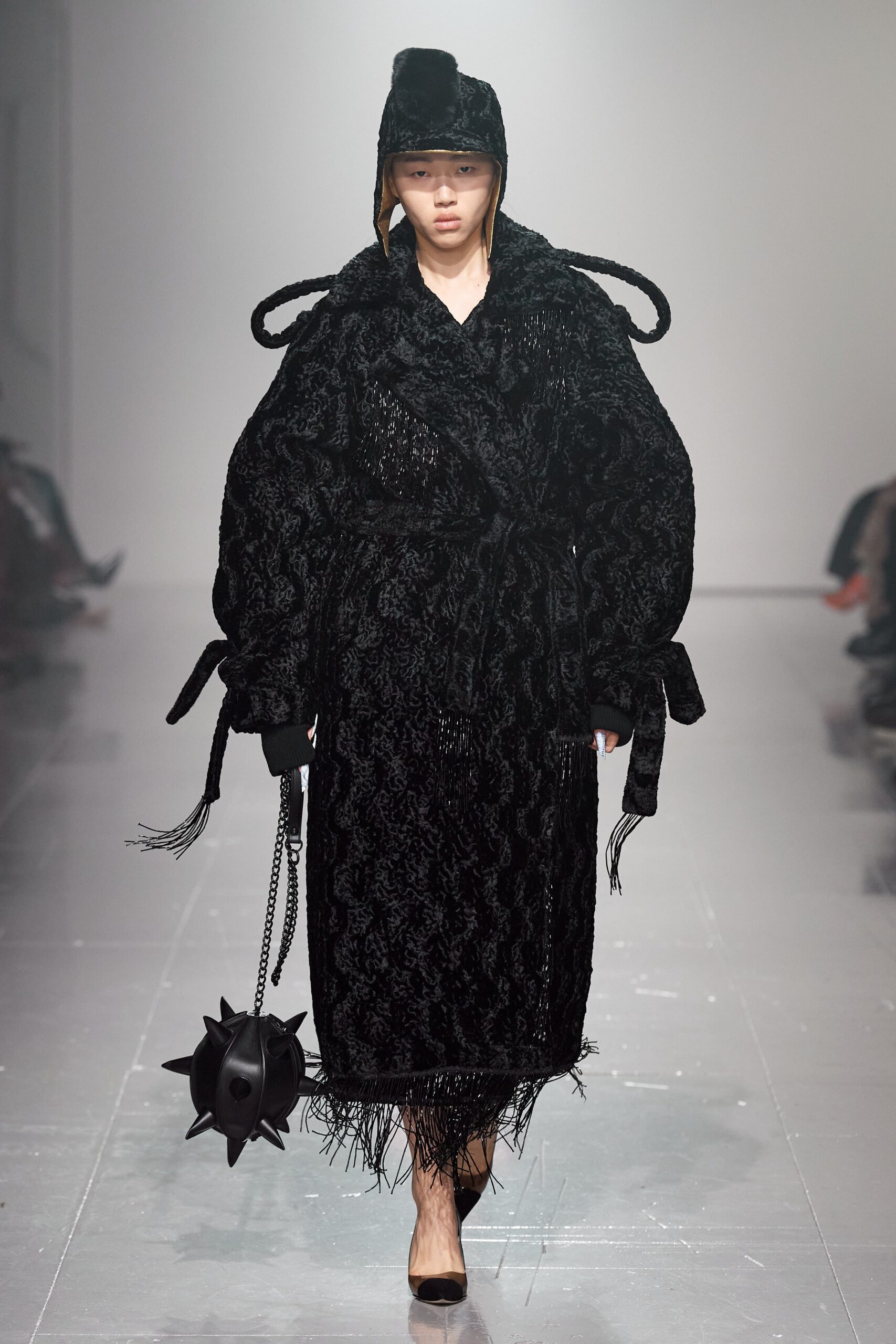 oversized black fur coat