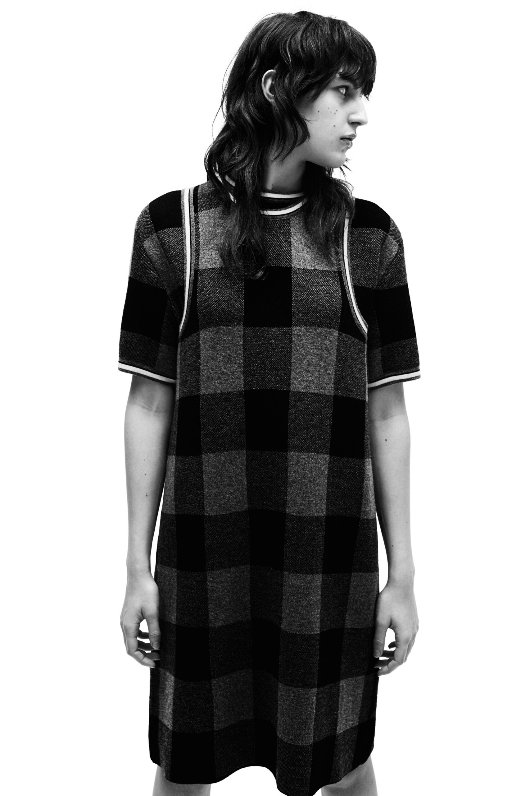 relaxed black and gray checked dress