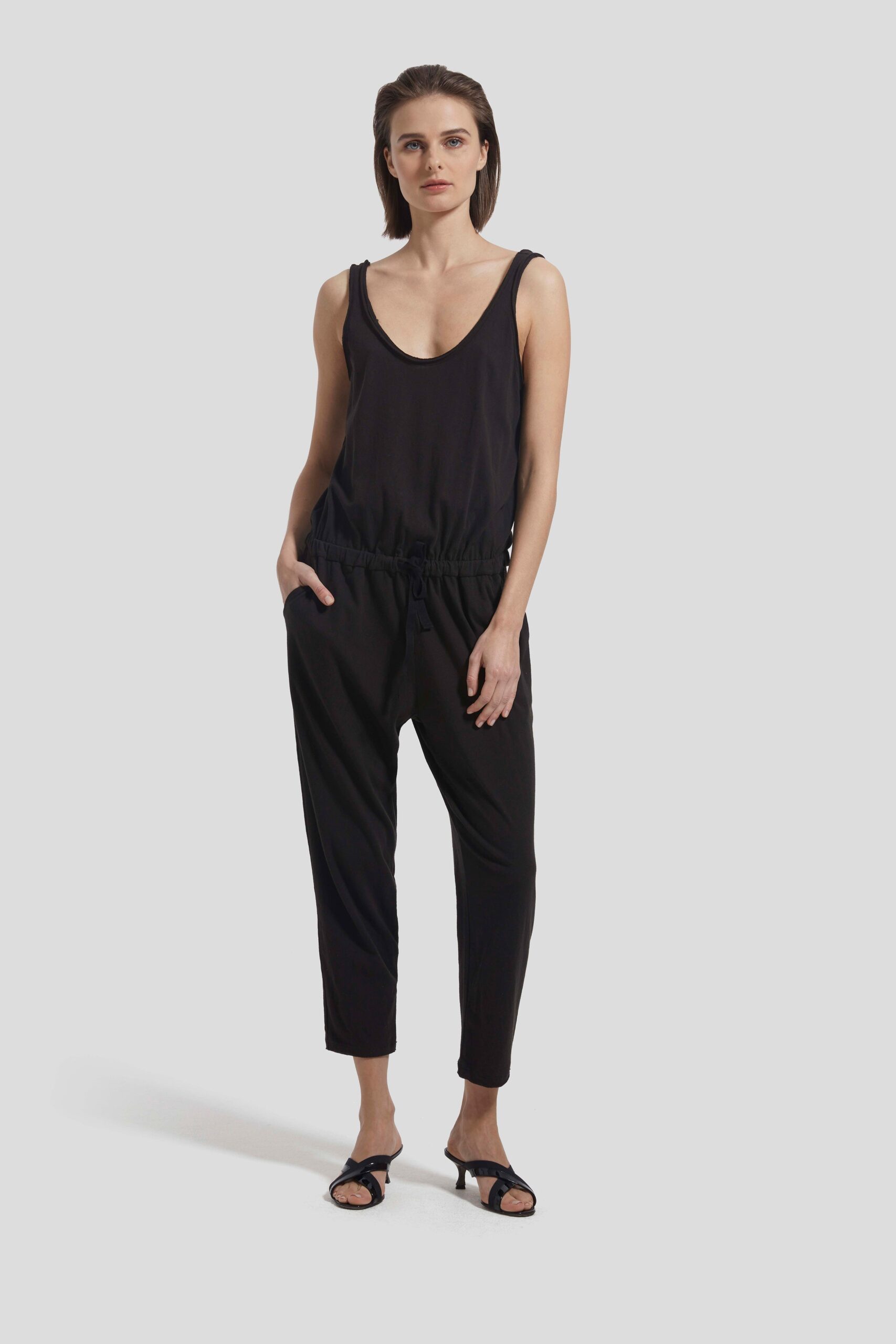 black relaxed jumpsuit with pockets
