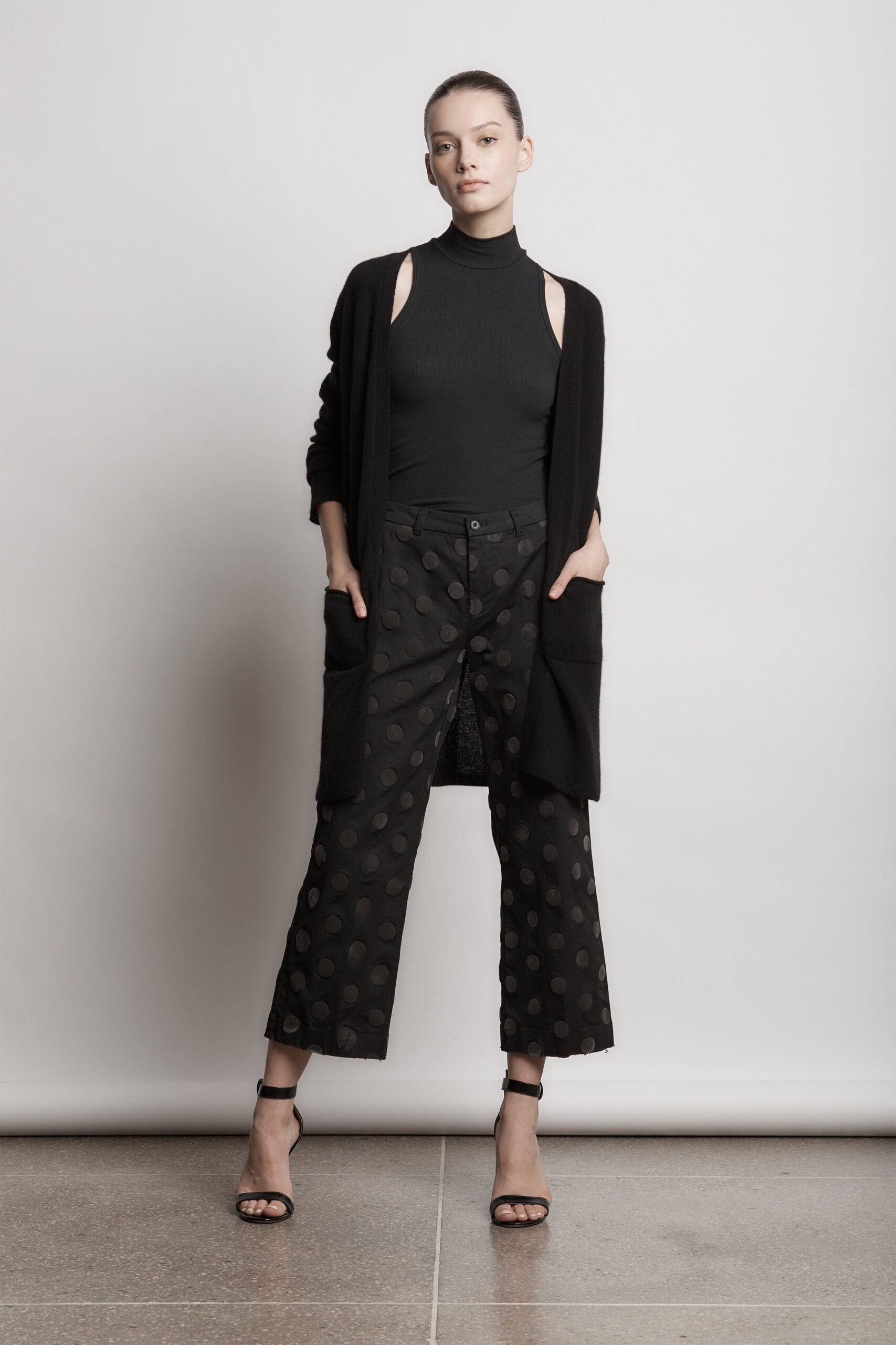 black fitted top with relaxed pants