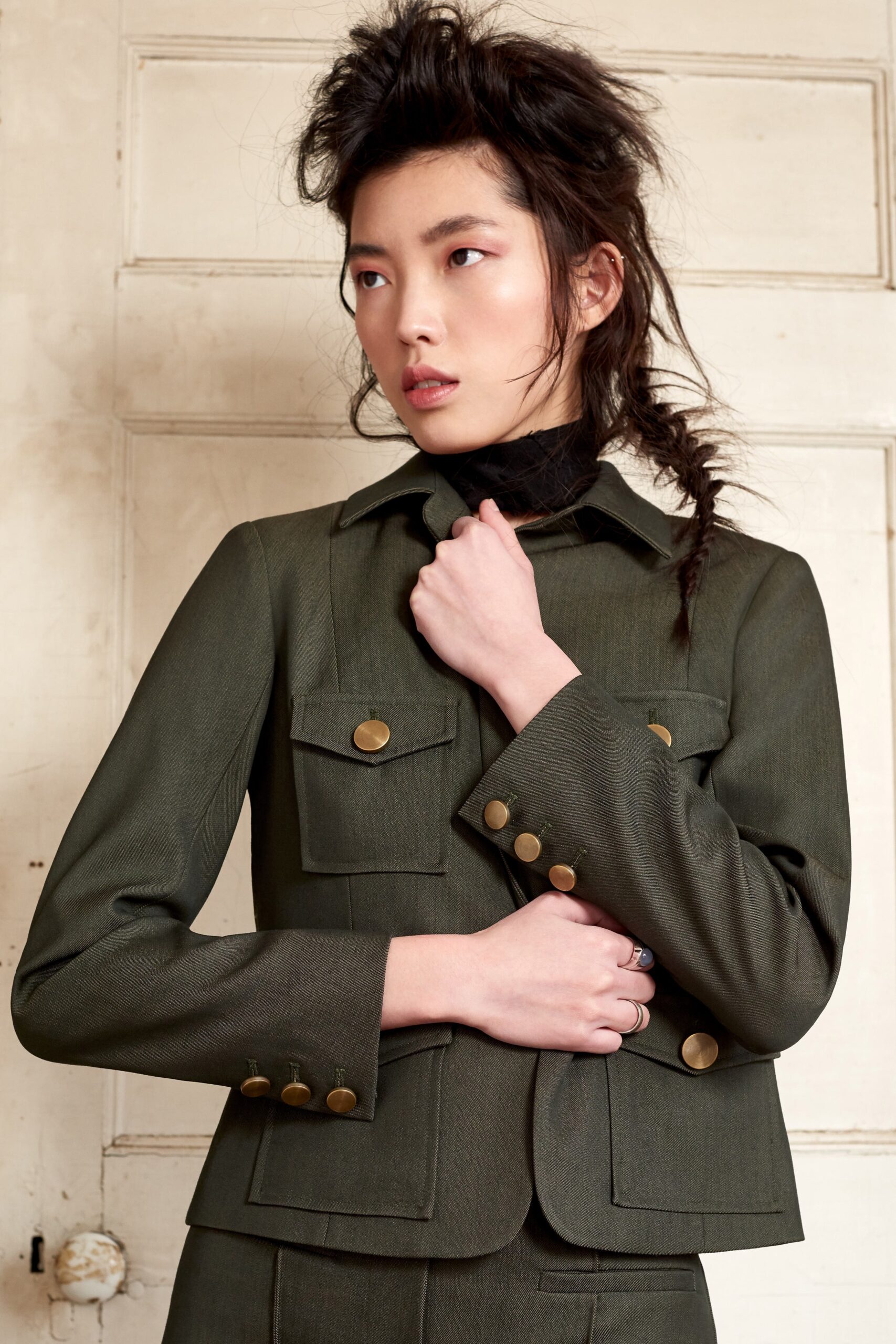 fitted green cotton jacket