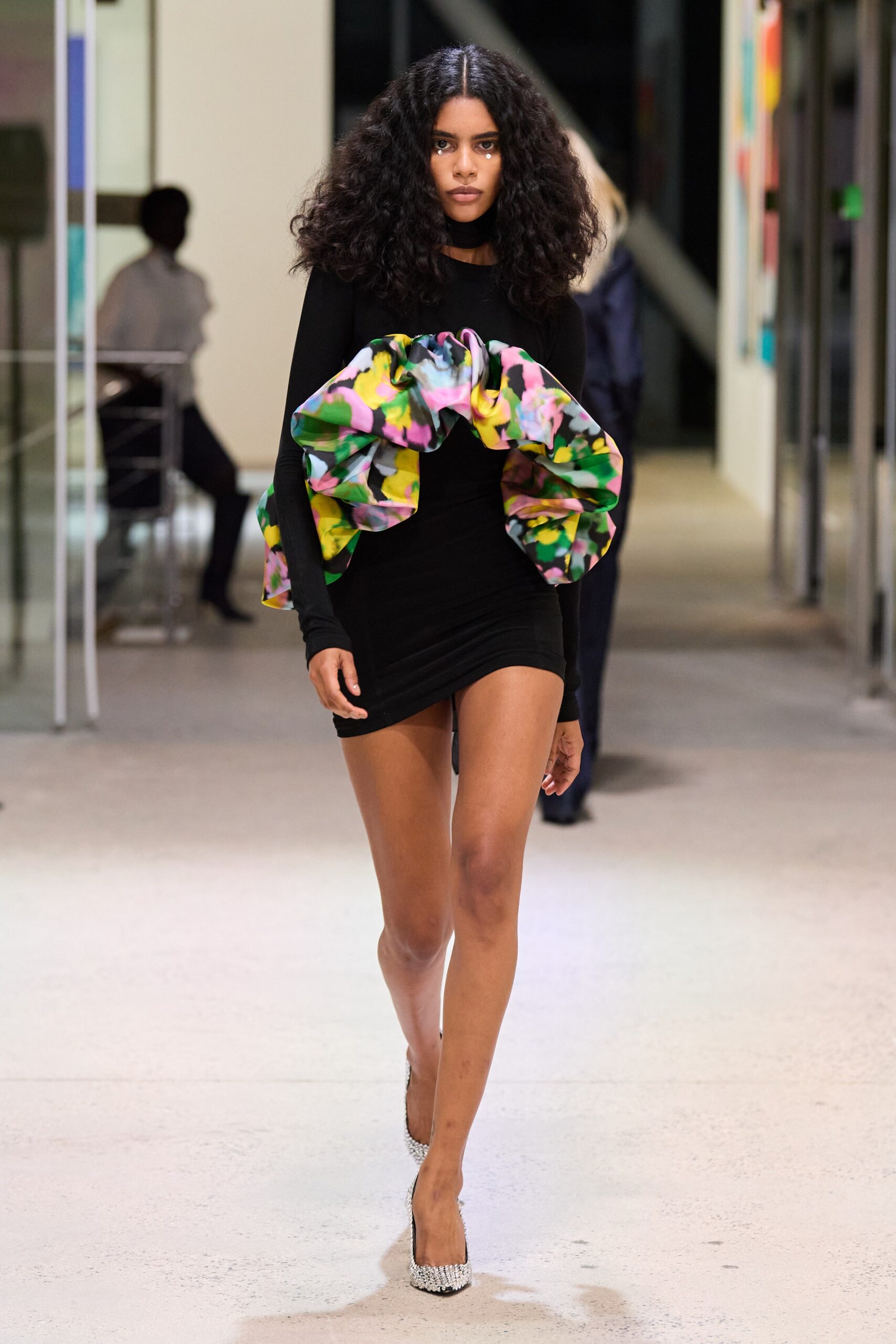 black mini dress with ruffles