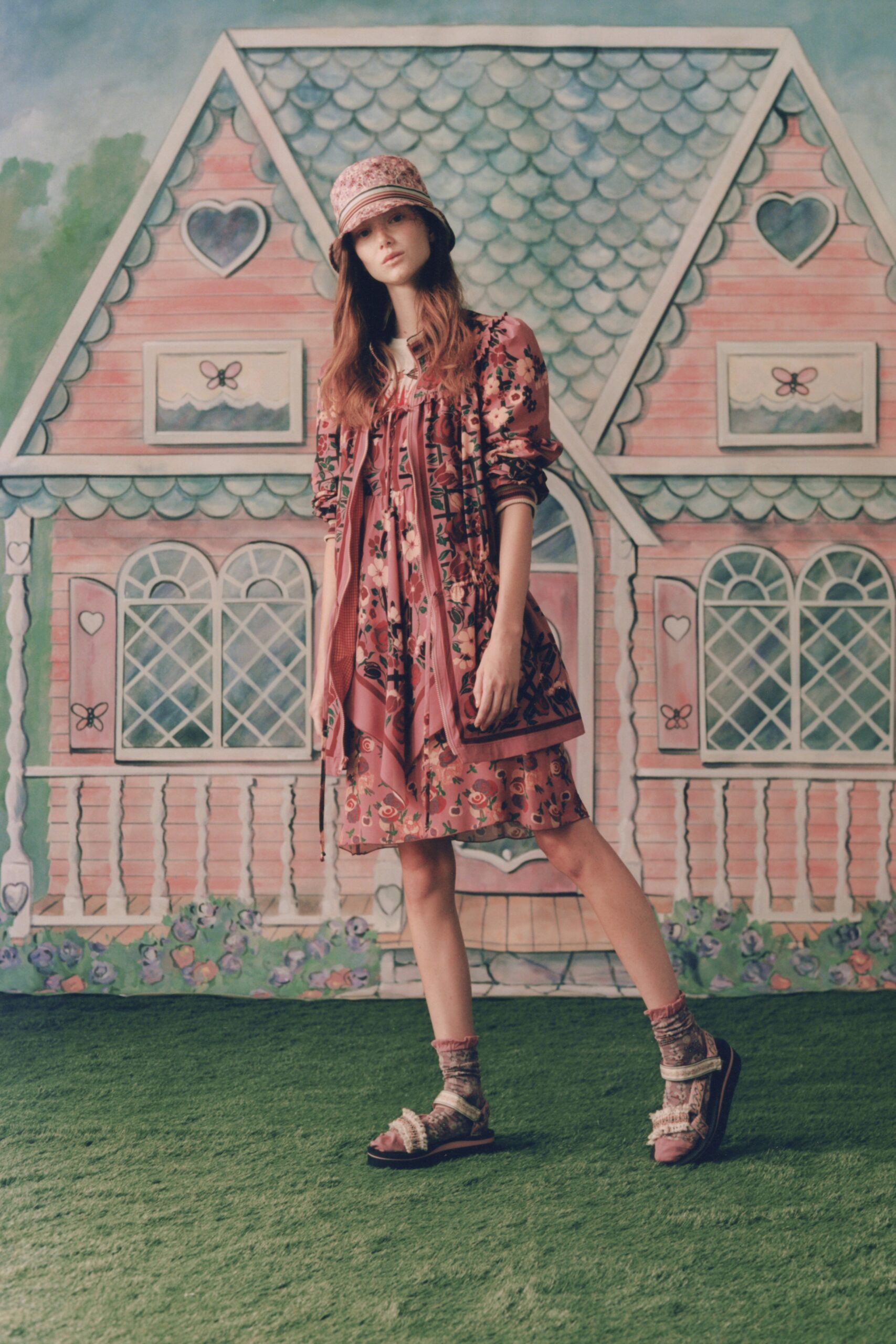 pink floral mini dress with jacket