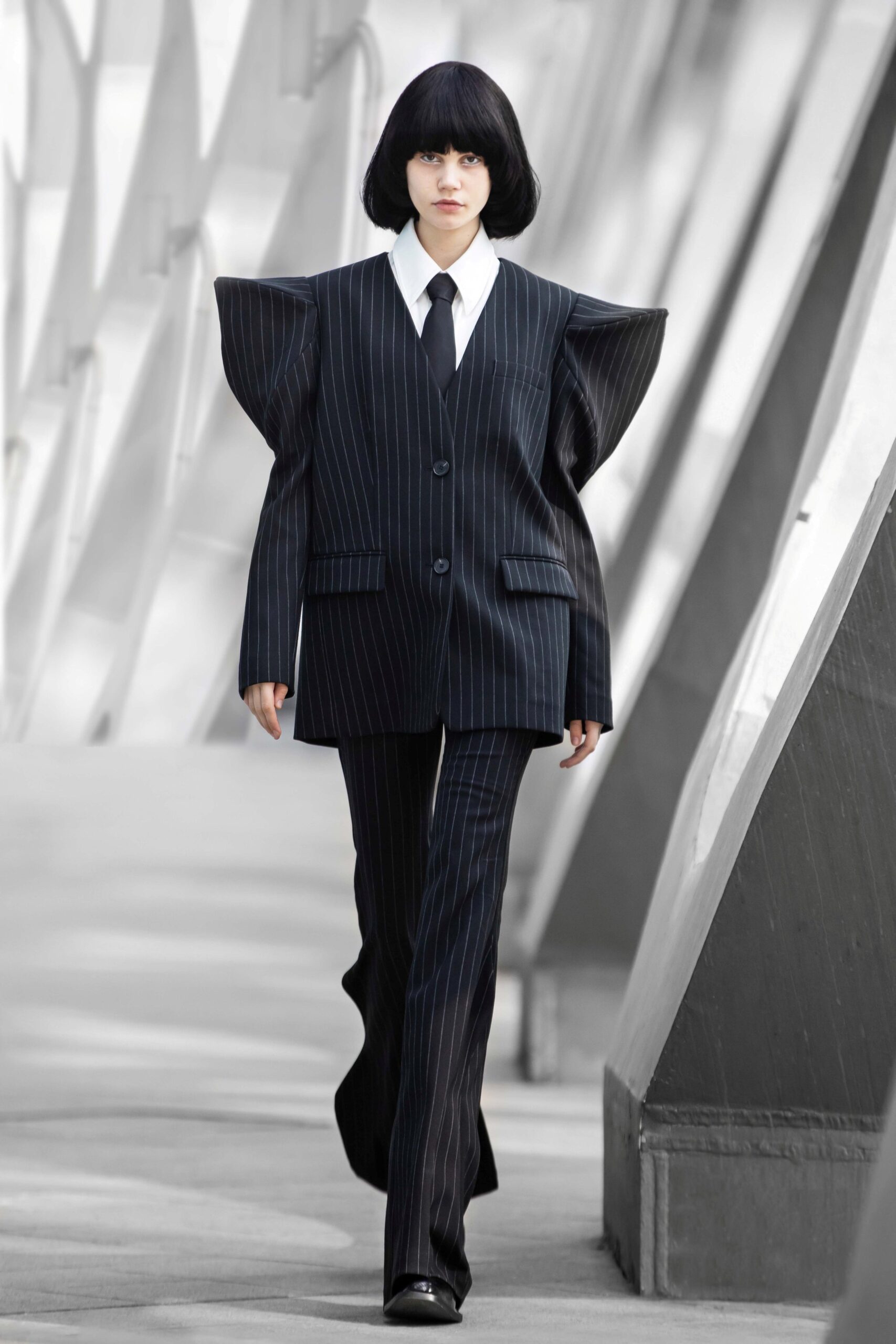black striped tailored suit