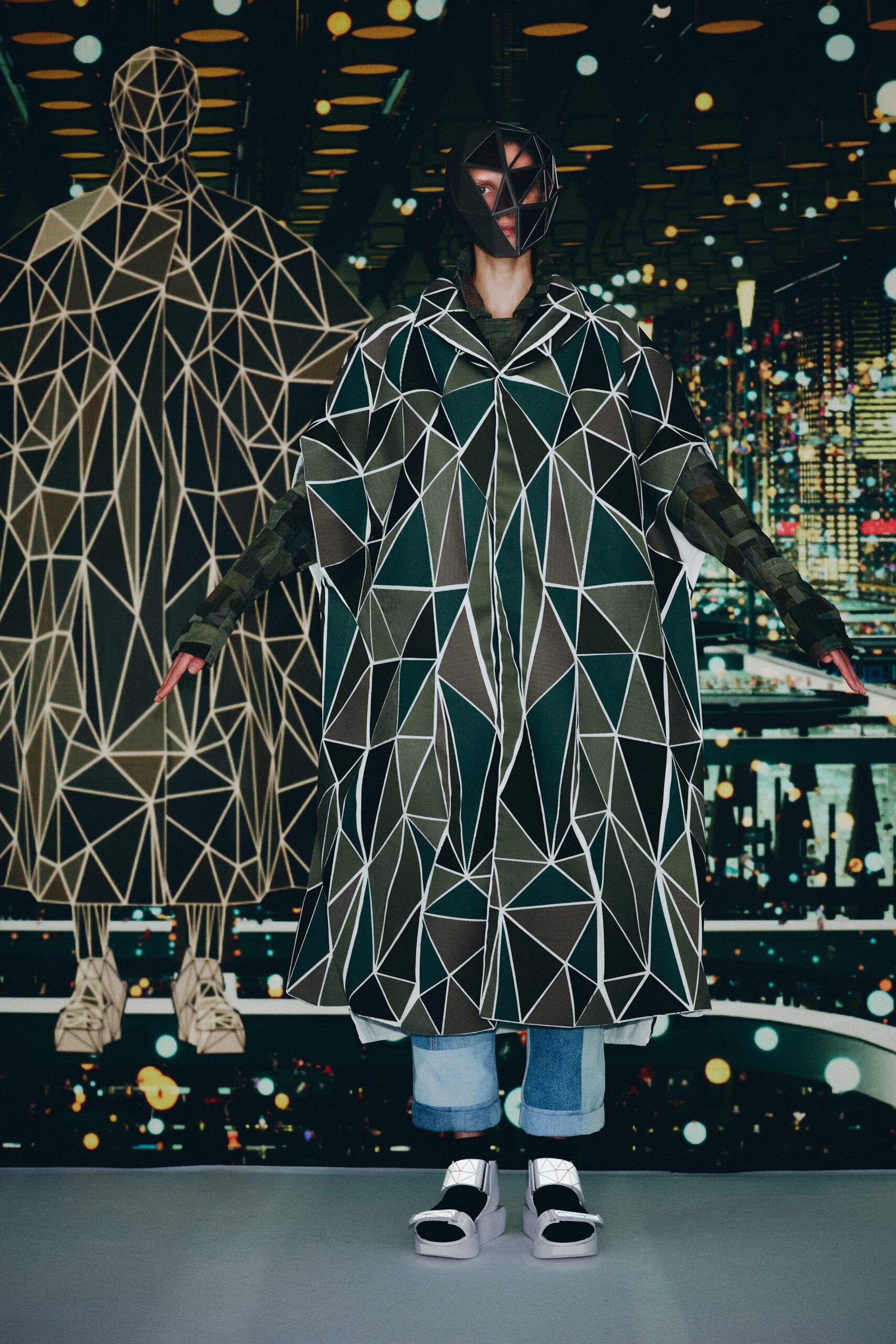 geometric green vinyl coat
