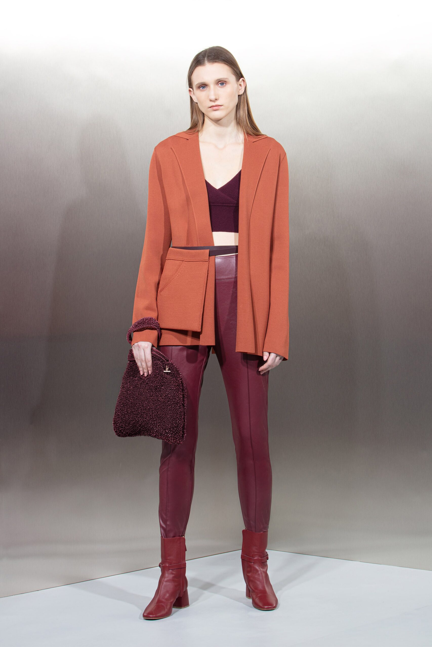 orange blazer with purple top