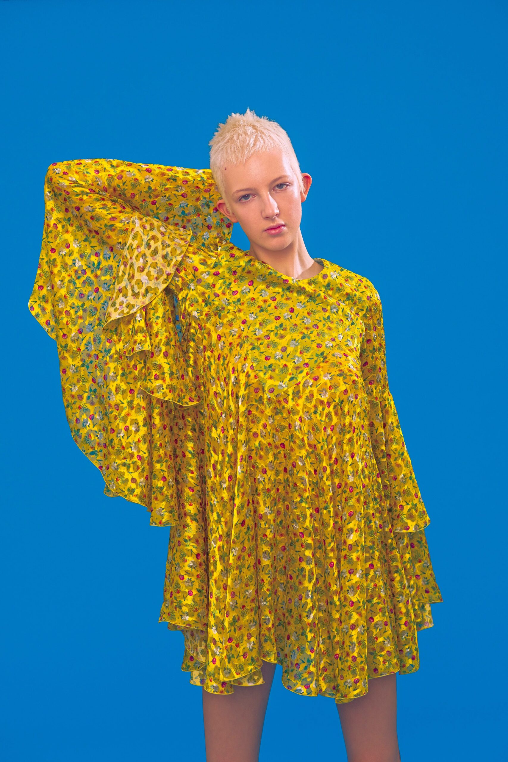 yellow flared mini dress