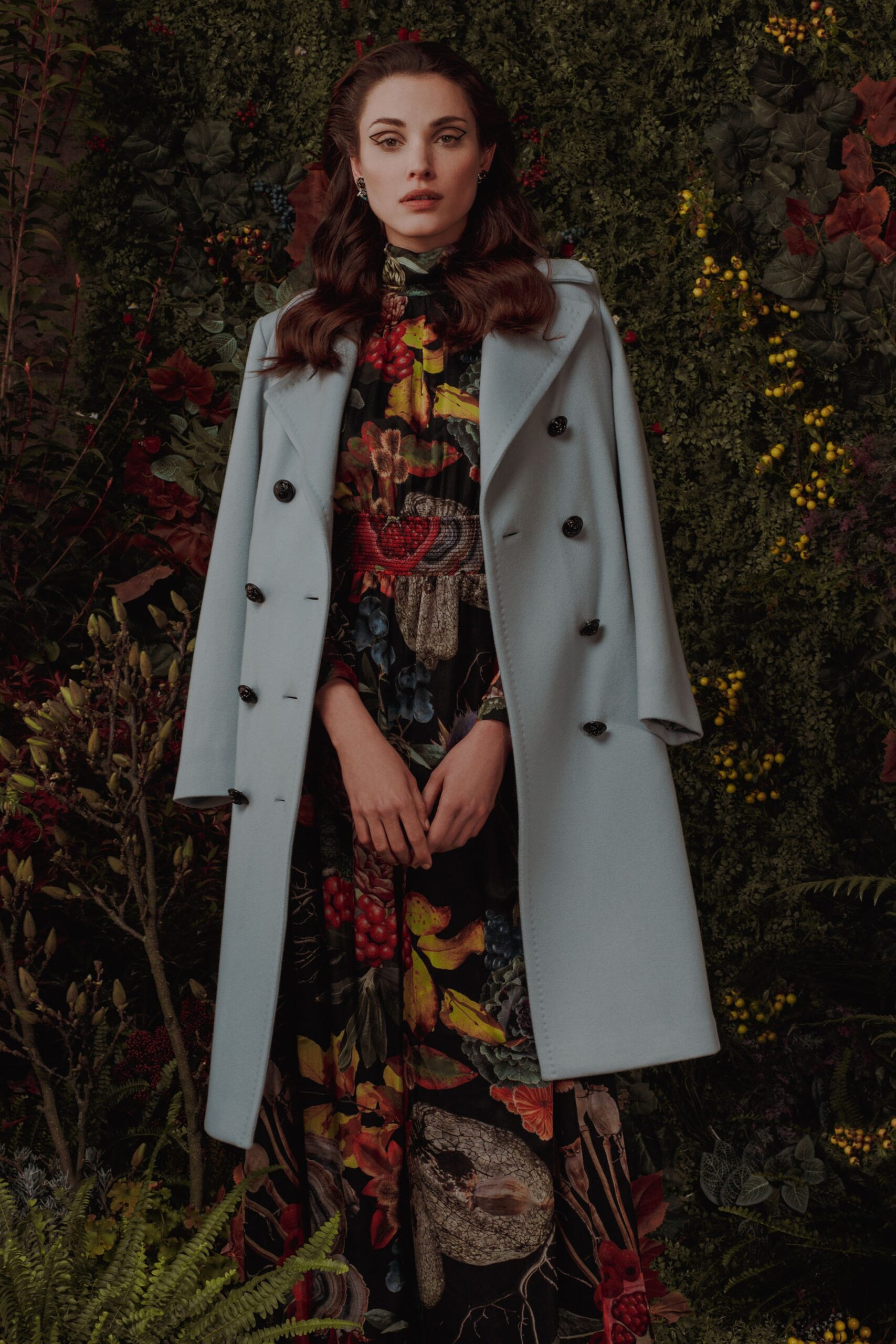 blue wool long-sleeve collared tailored buttoned coat