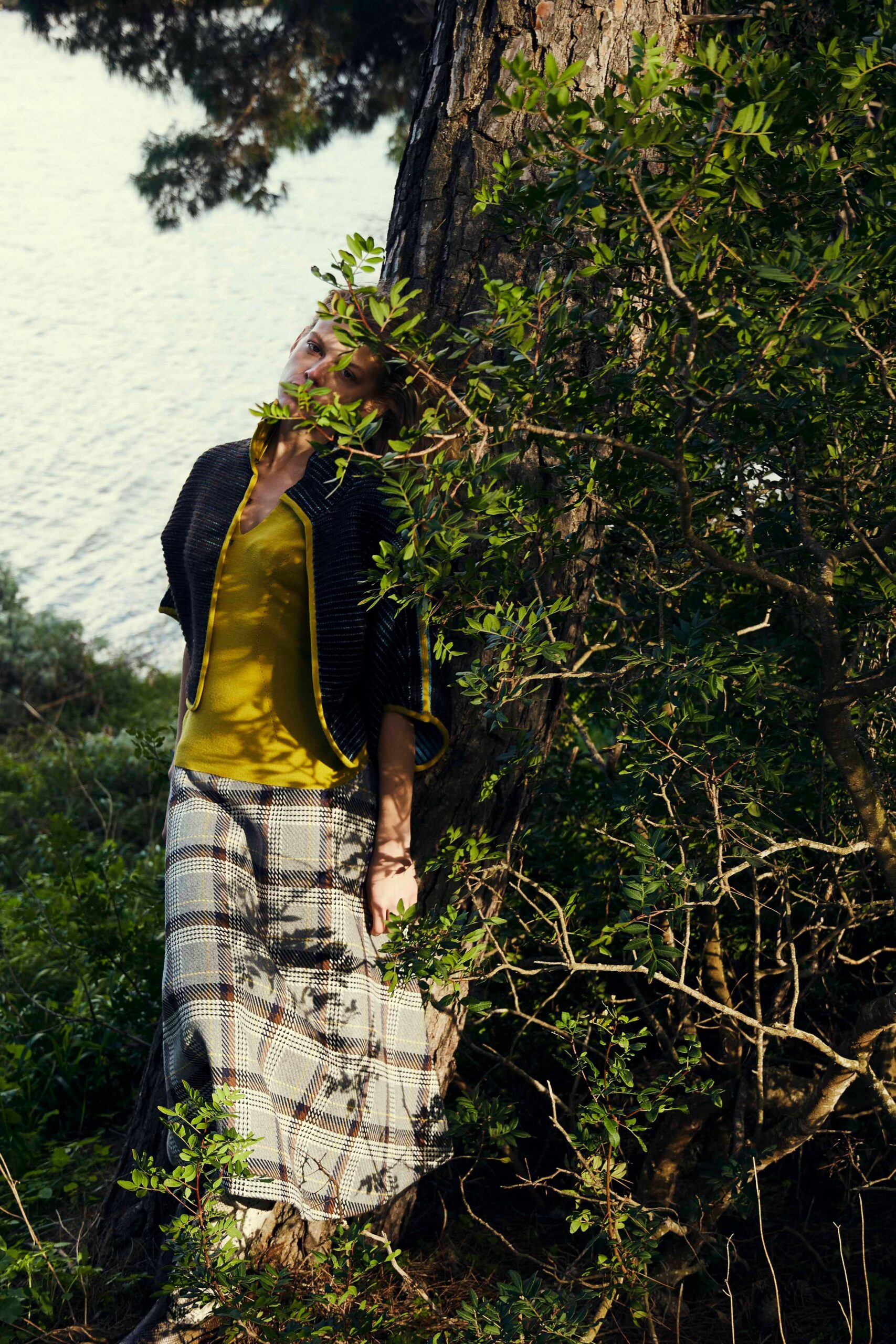 yellow relaxed top with pleated skirt