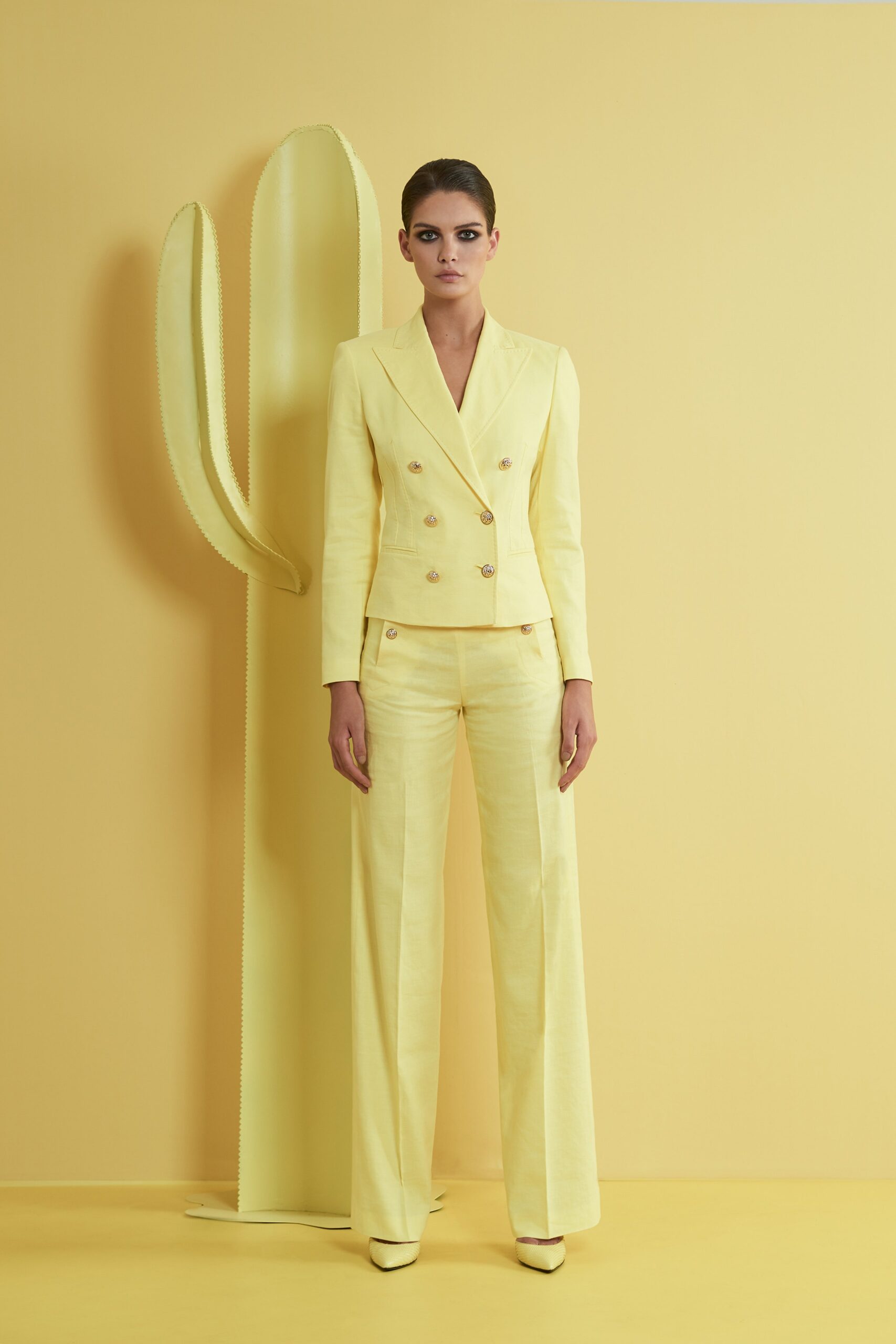 yellow tailored blazer and pants