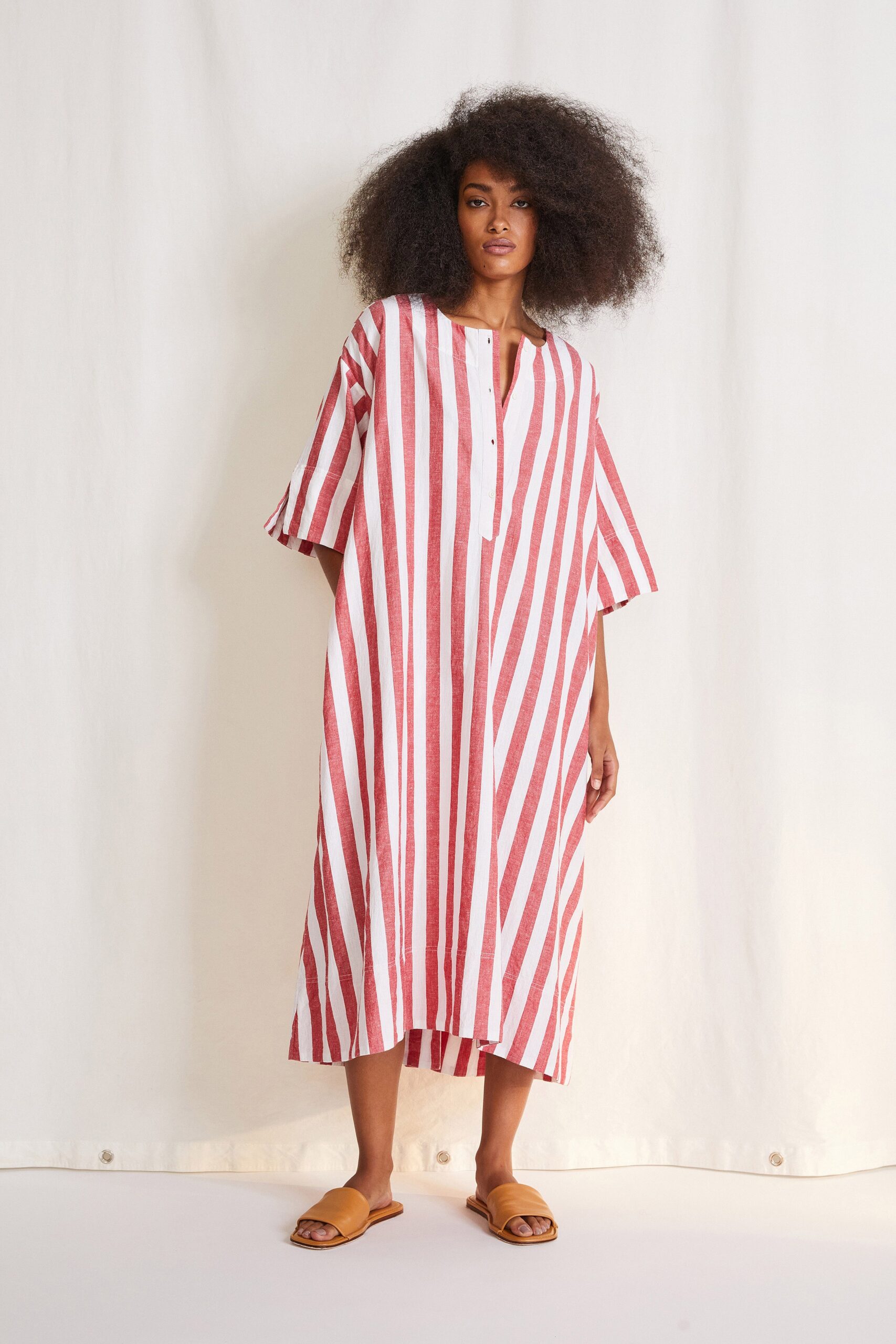 red and white striped midi dress
