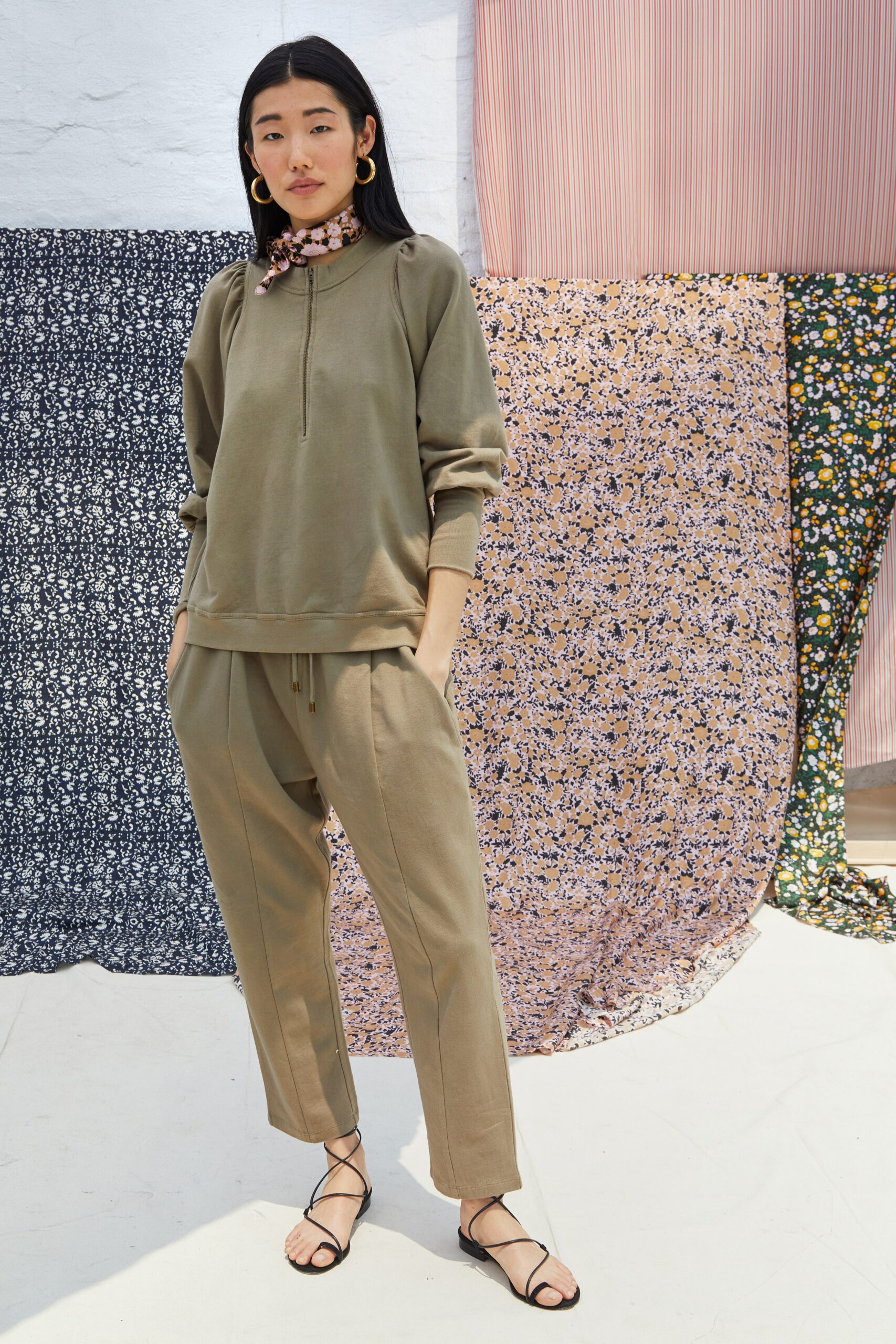 relaxed green cotton sweater and pants