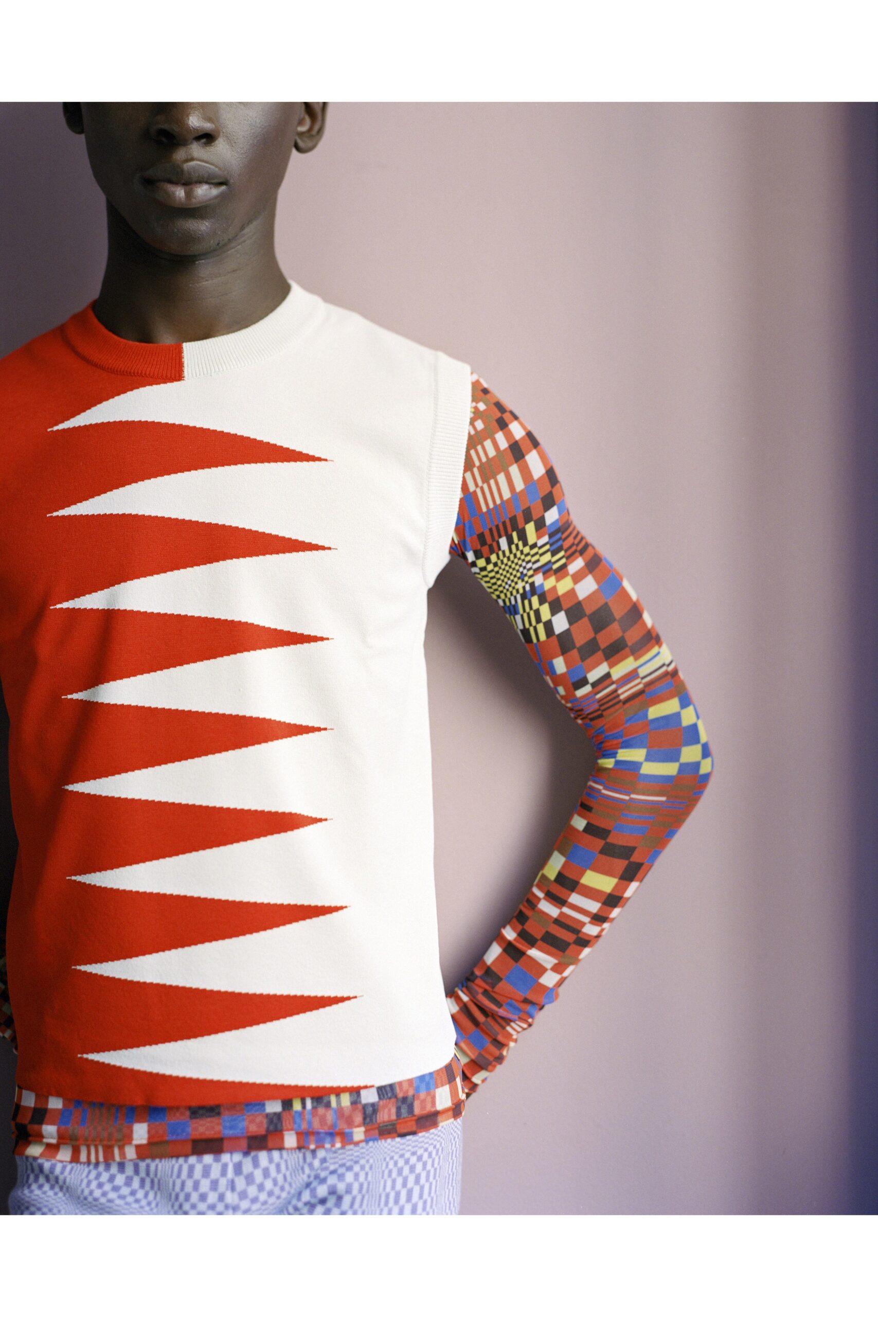 fitted printed long-sleeve top