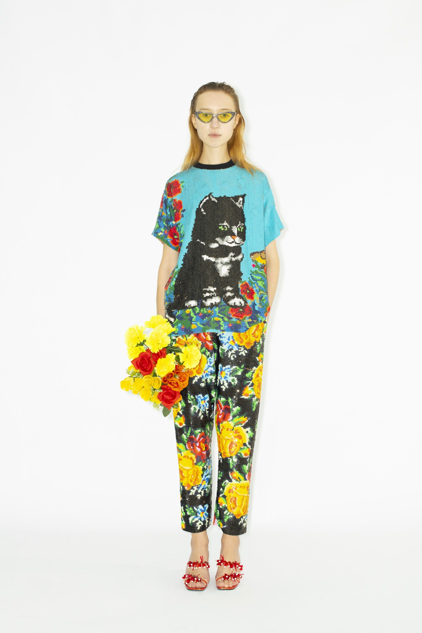 blue cotton short-sleeve collared relaxed printed t-shirt