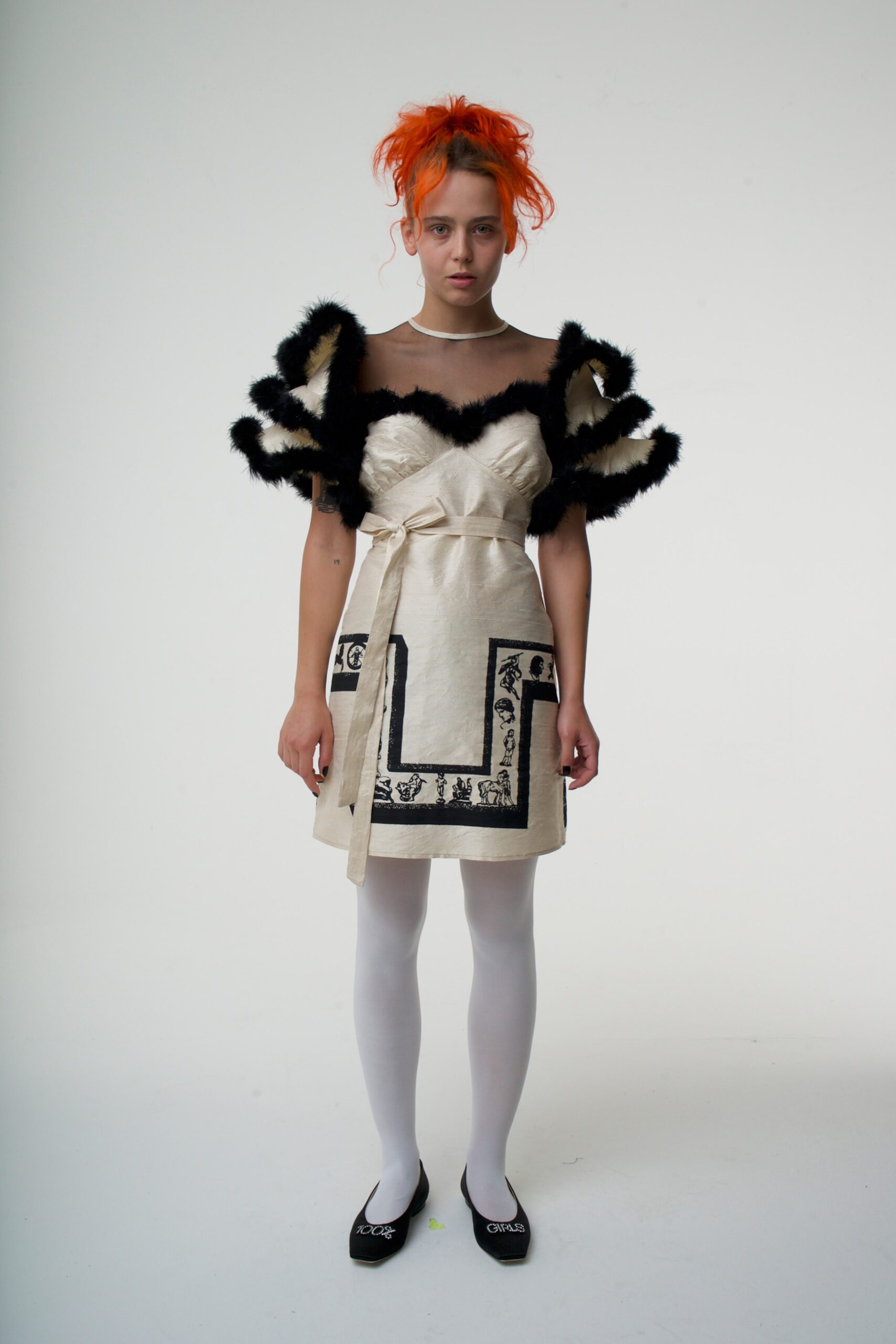 ivory silk ruffled dress