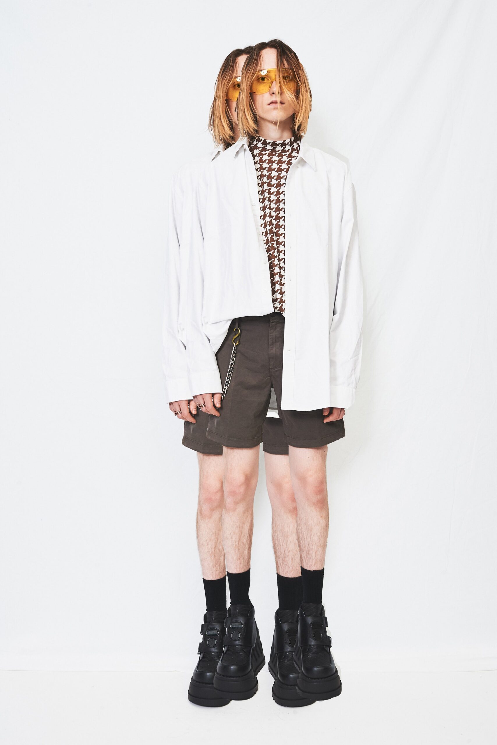 white oversized shirt with brown top