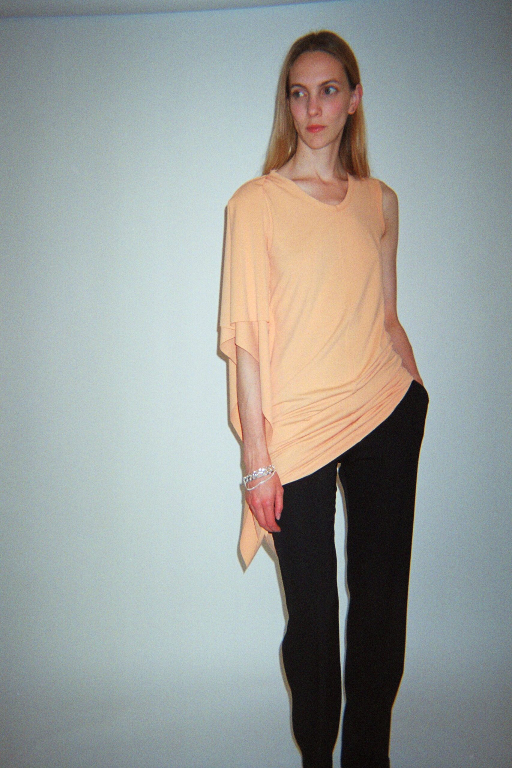 coral cotton sleeveless asymmetric relaxed draped top