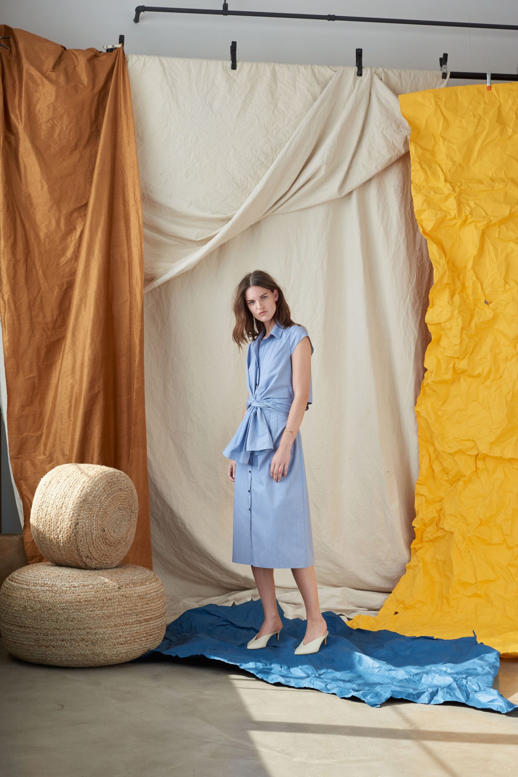 blue cotton fitted dress
