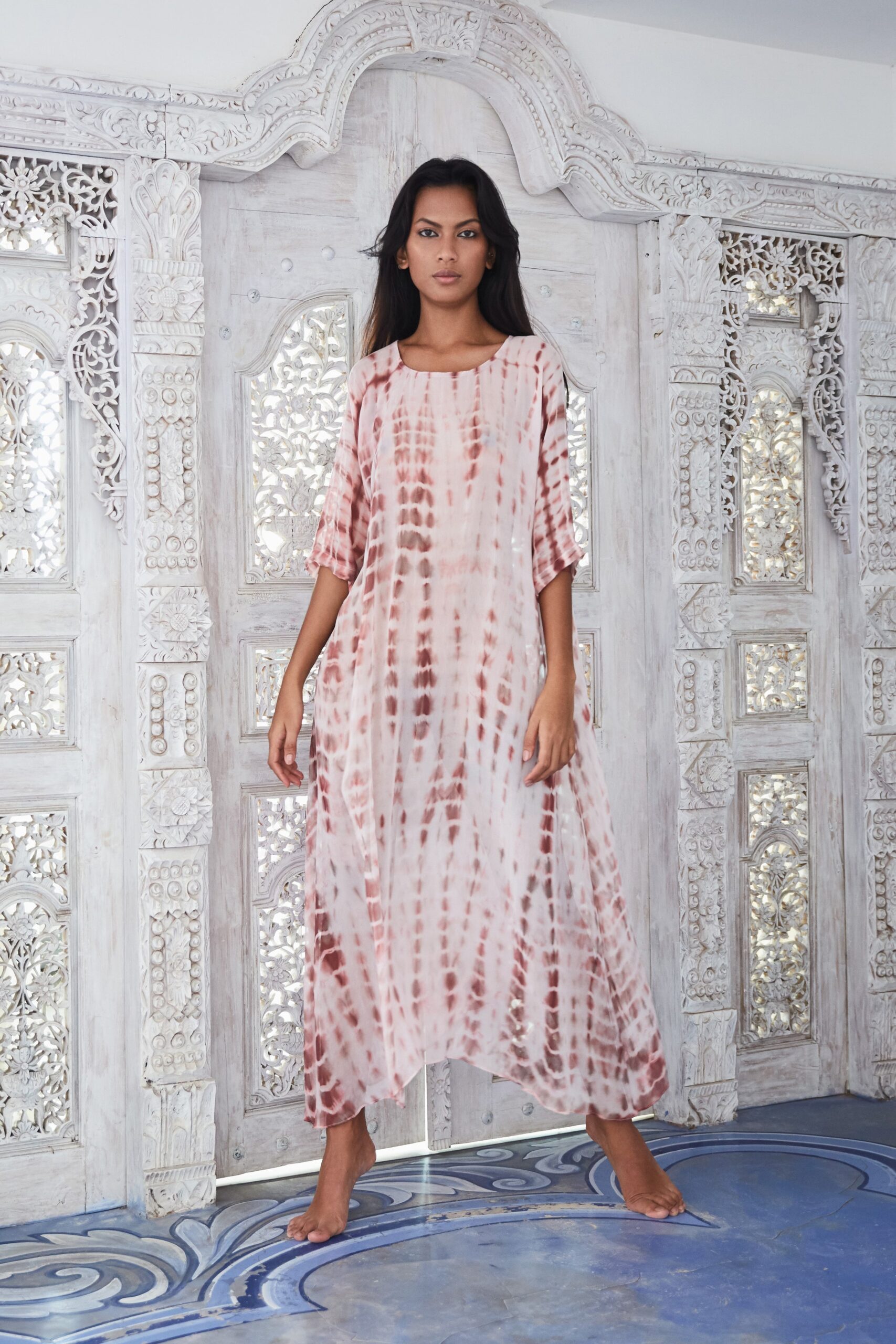 pink beige relaxed silk dress