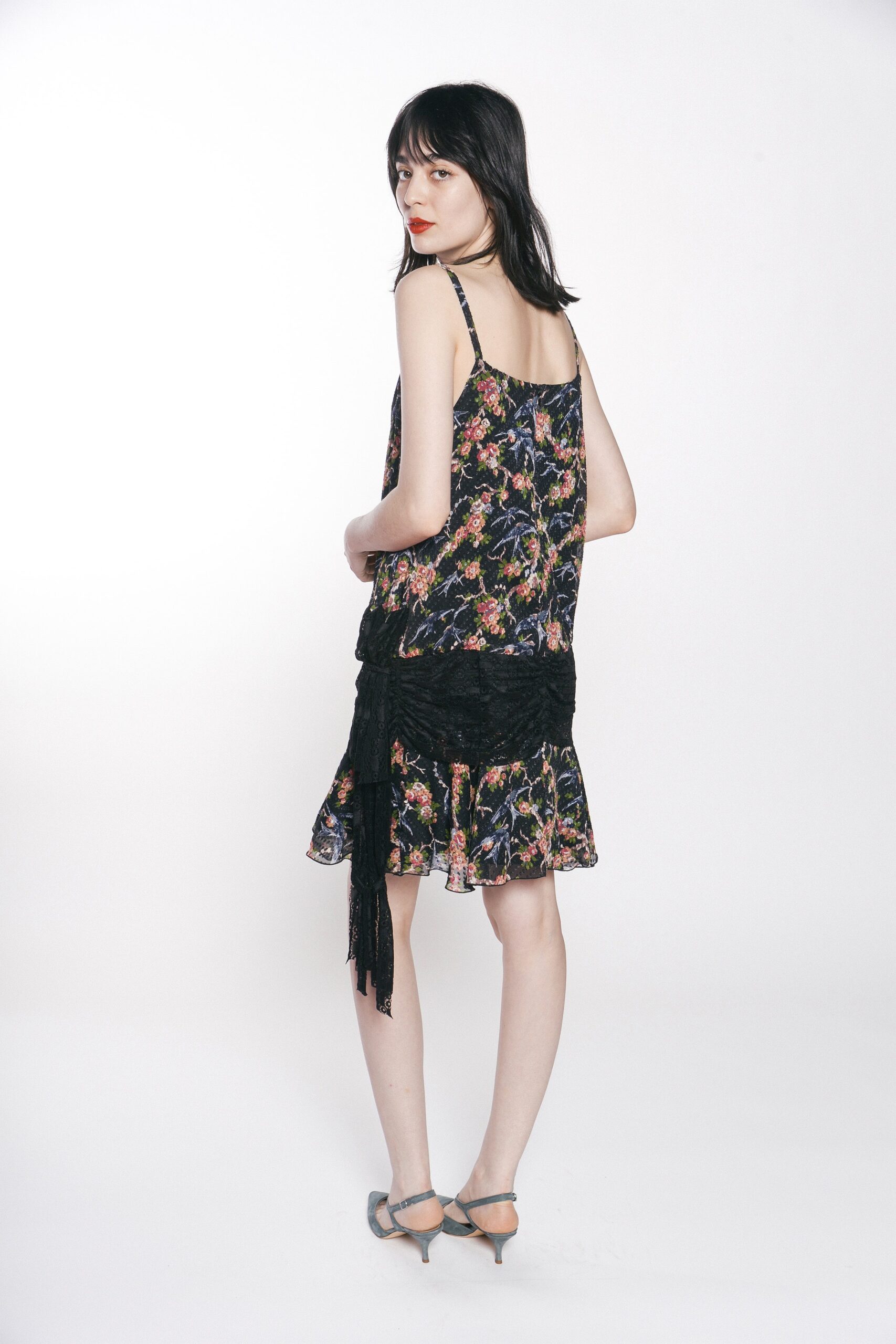 black multi-colored flared dress