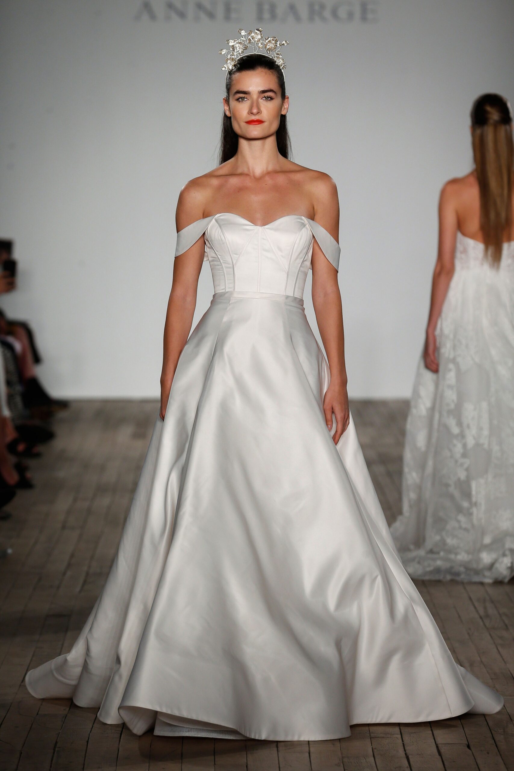 white silk strapless gown
