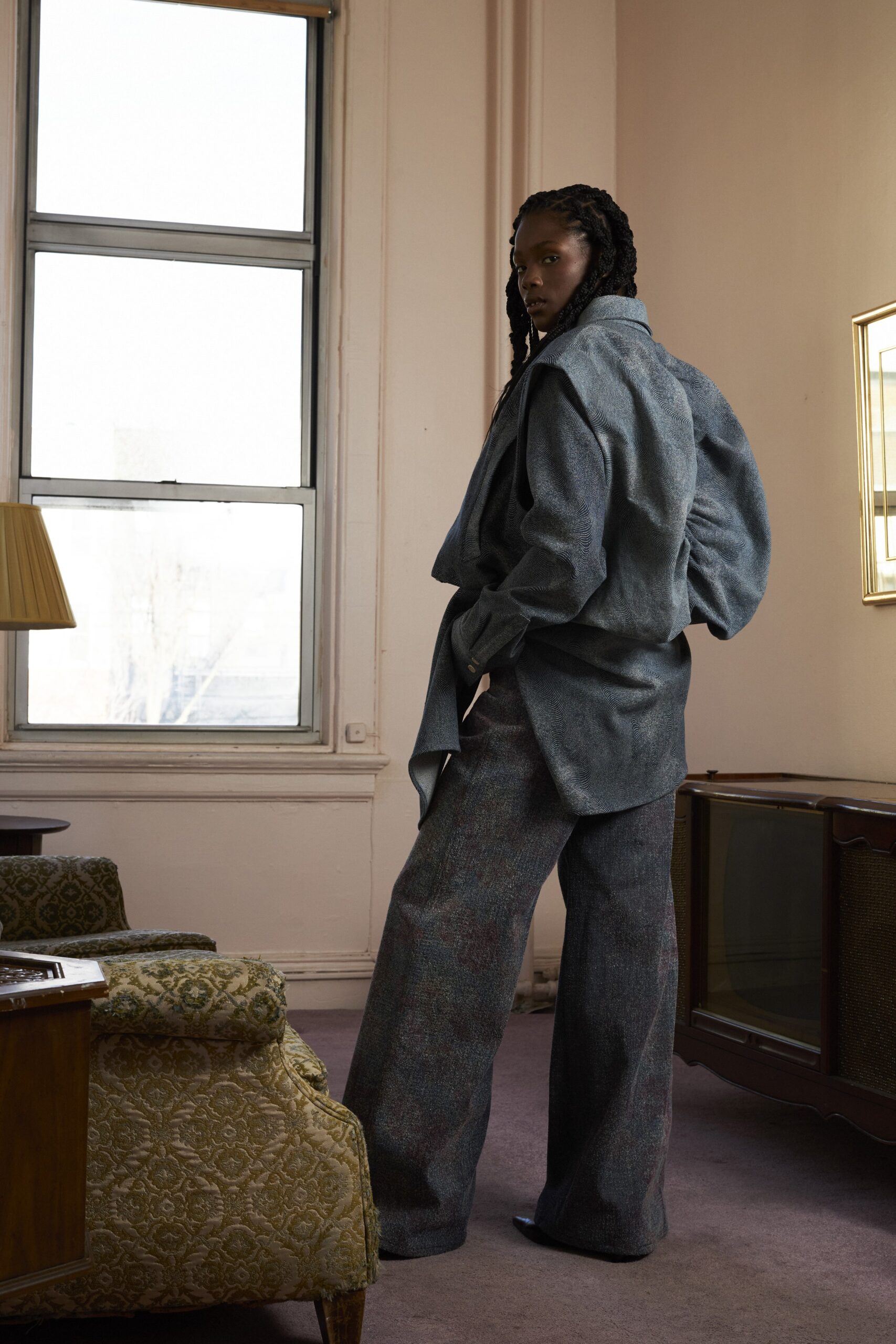 gray relaxed wool jacket and pants