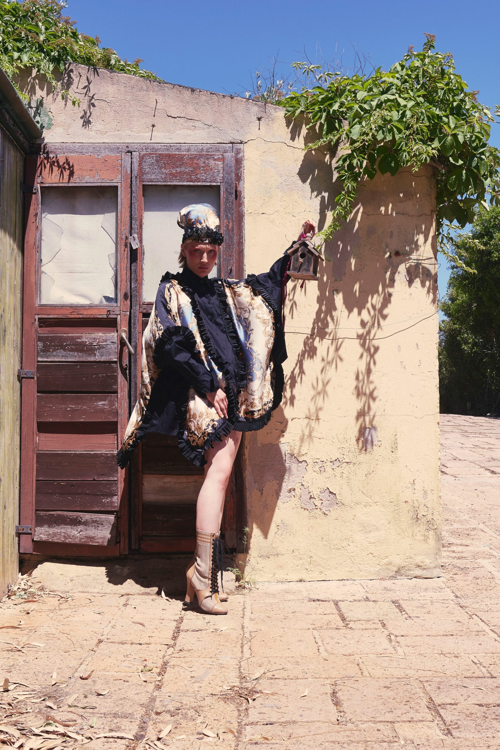 black gold silk mini dress with cape