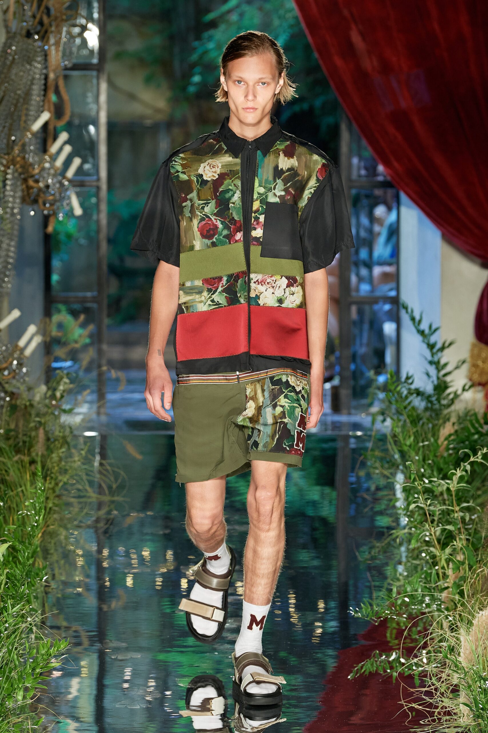 printed green relaxed shirt with shorts