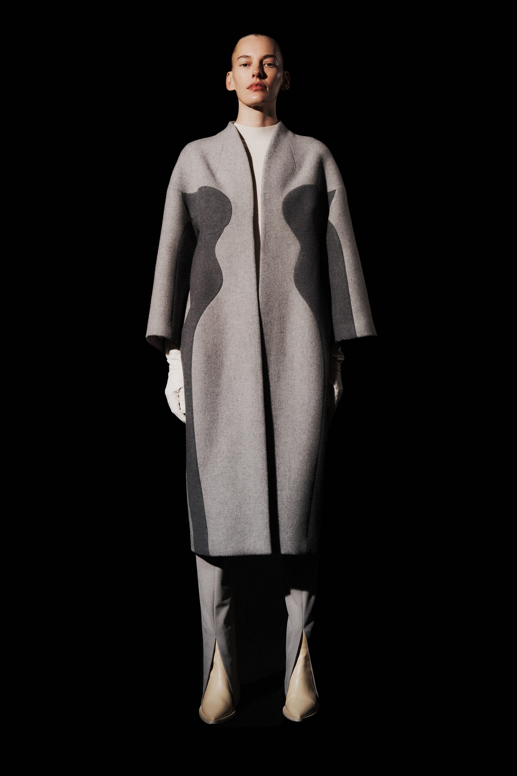 gray wool coat with tailored pants