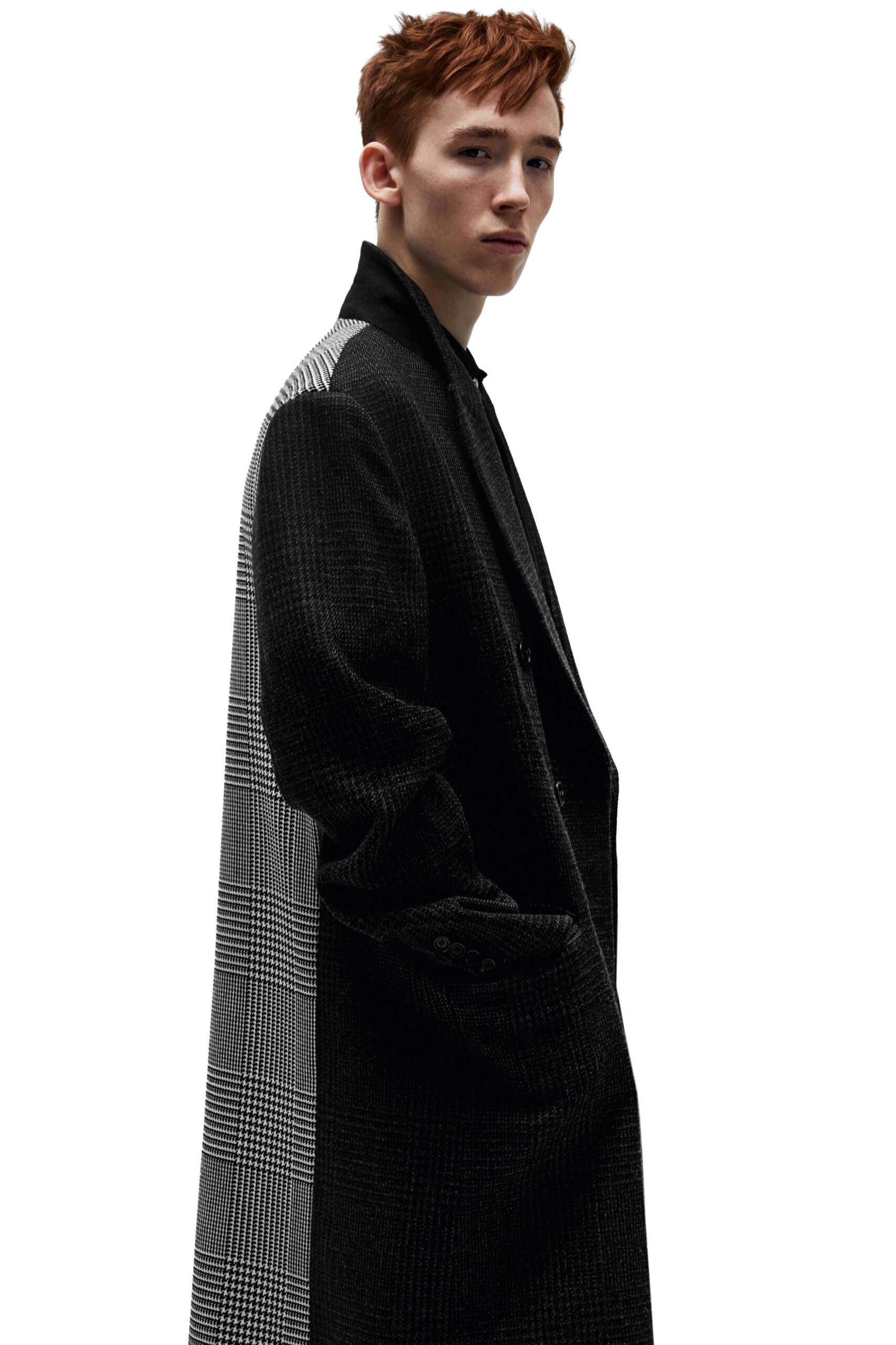 black and white checked coat