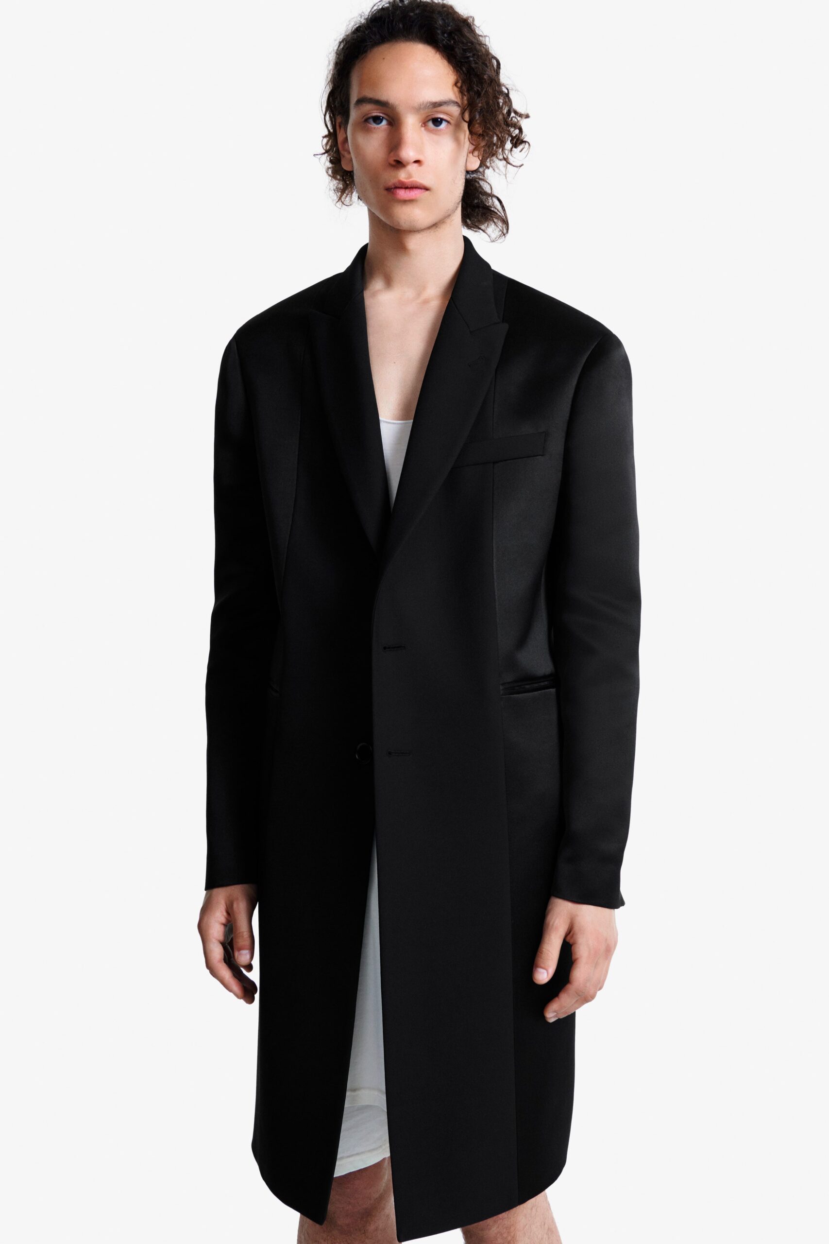 black silk fitted coat