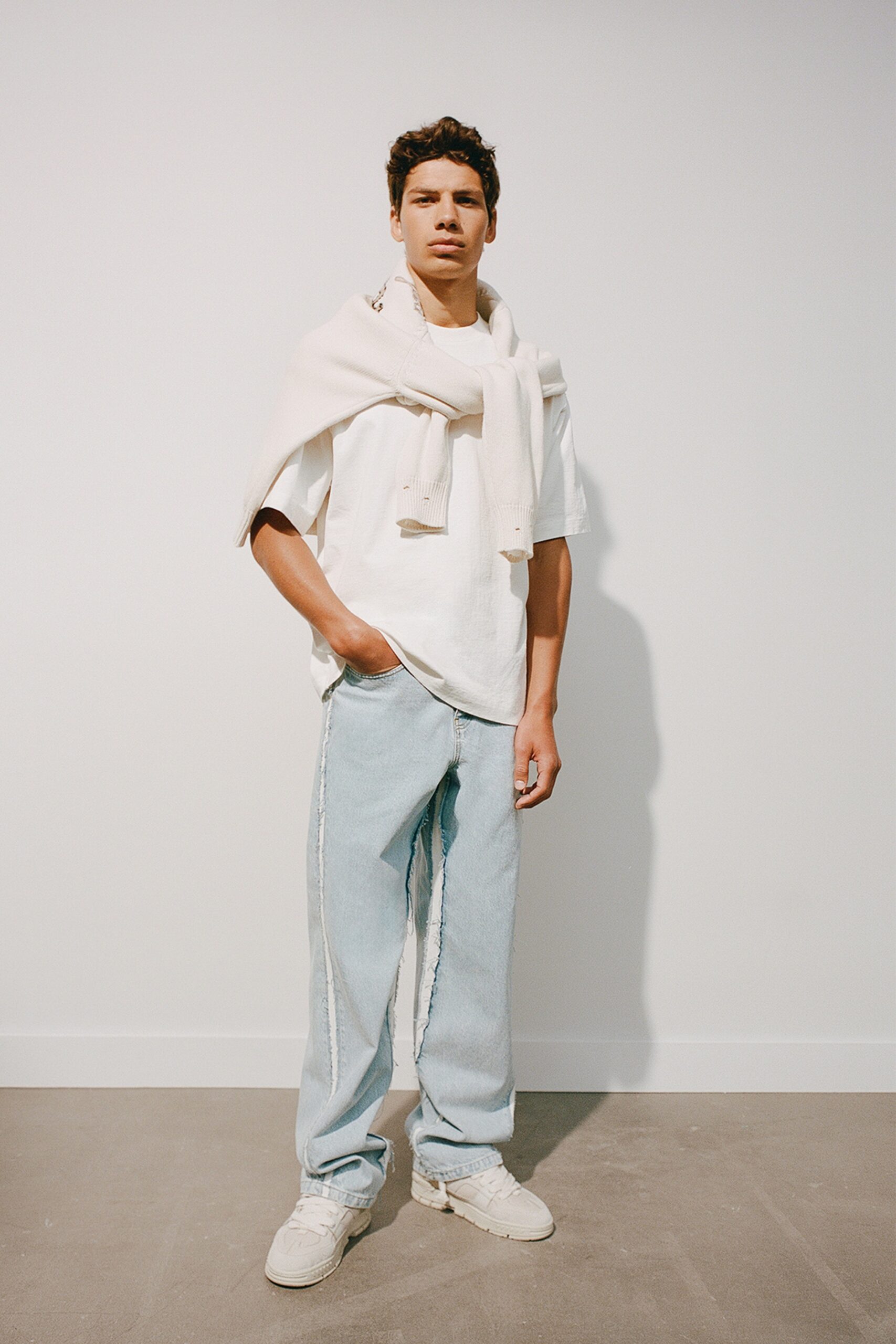 blue denim relaxed straight-leg pants