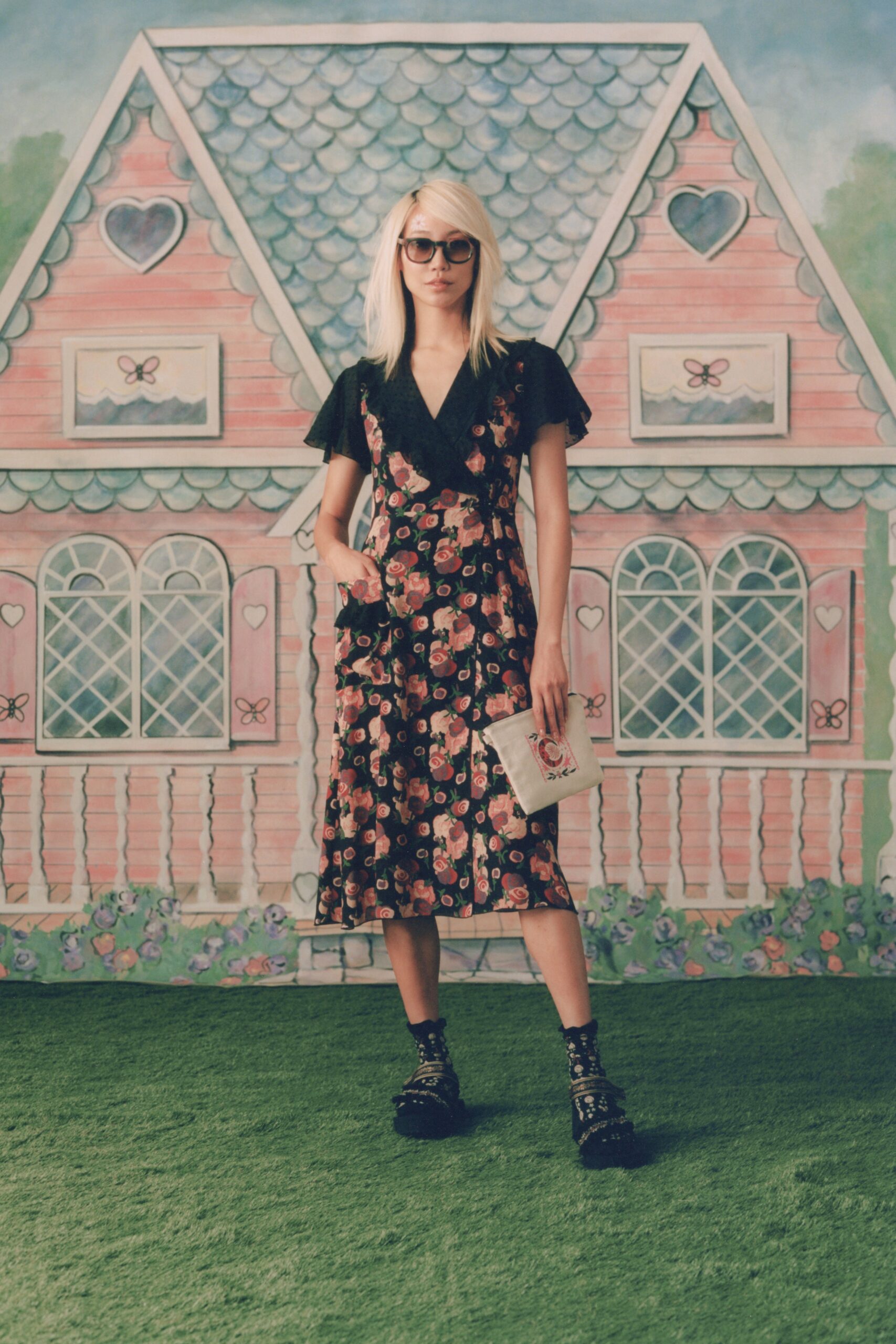 floral black midi dress