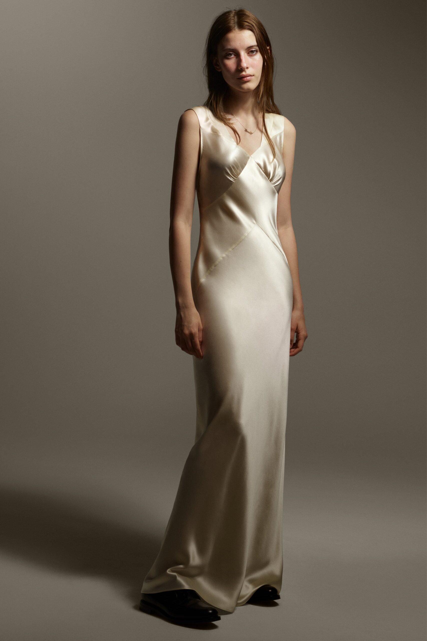 ivory silk fitted gown