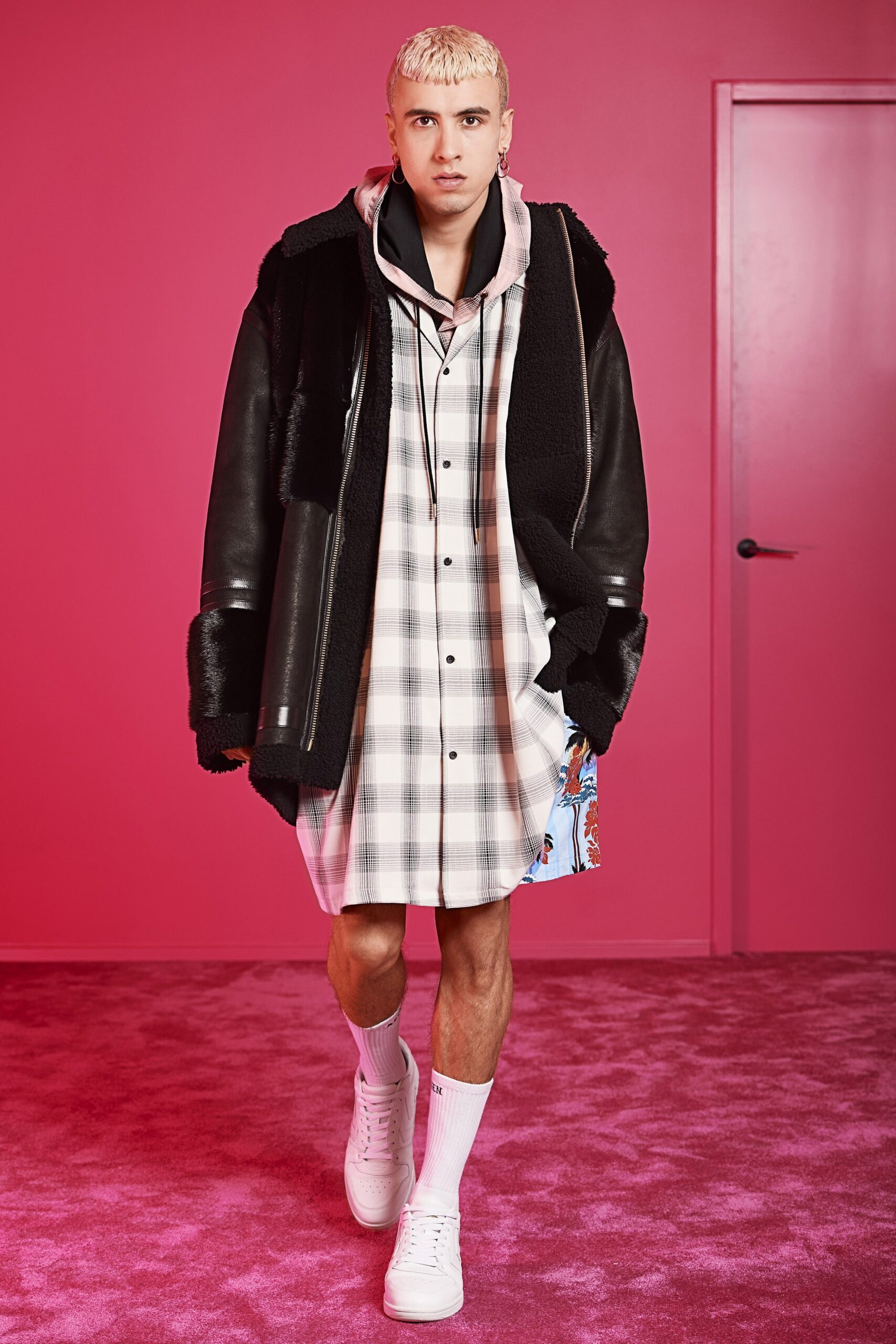 black oversized coat with shirt-dress