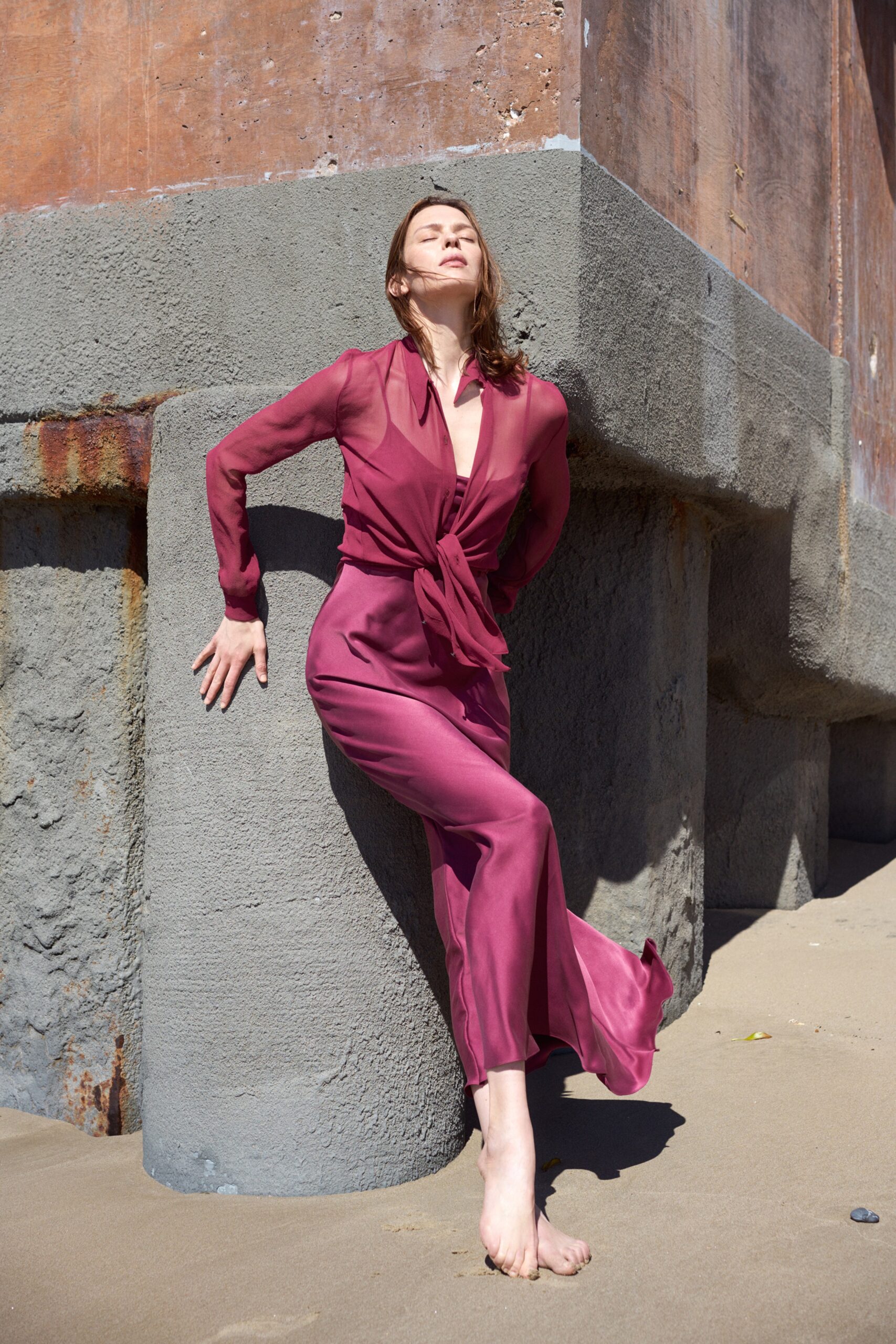 purple silk fitted dress