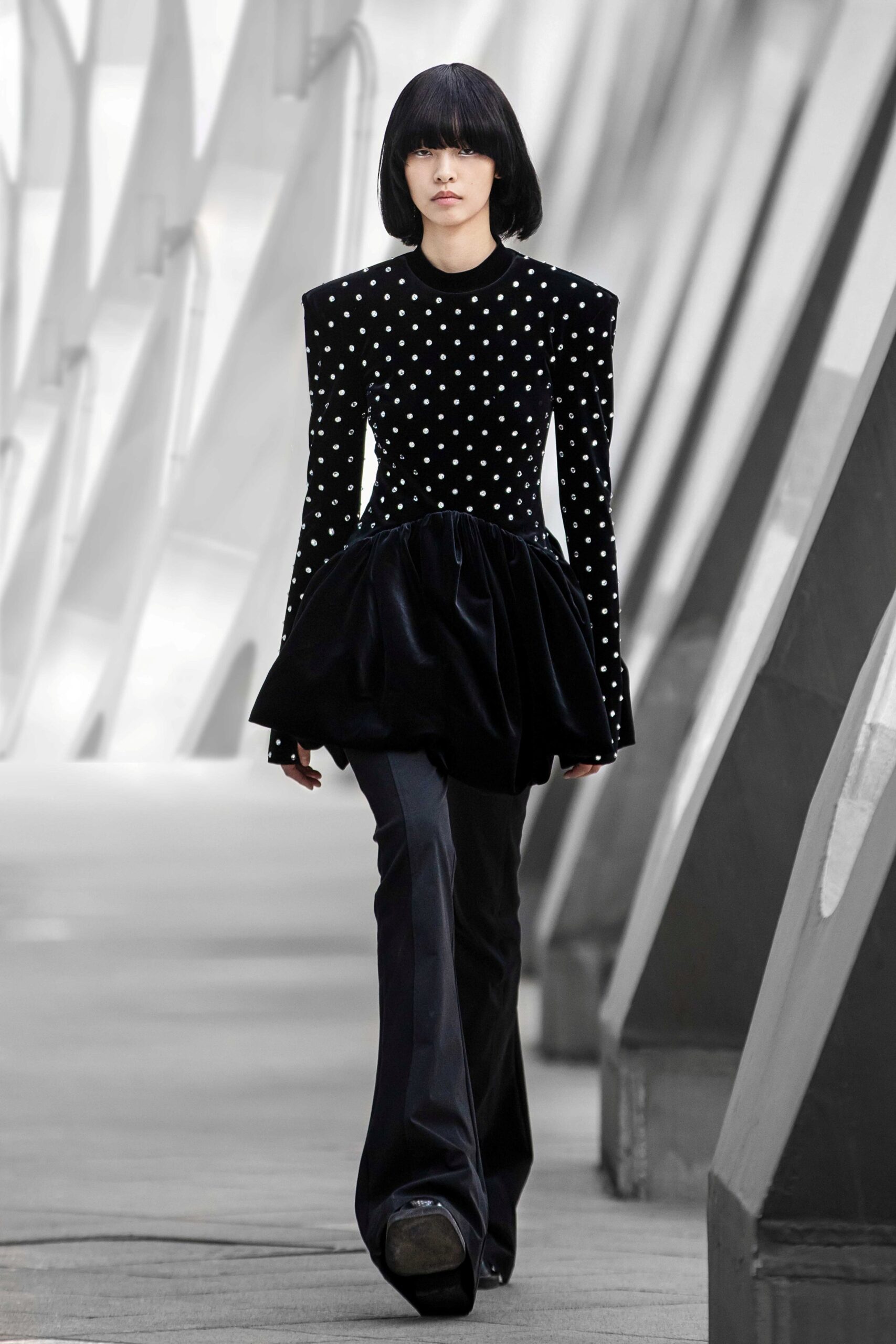 black velvet fitted blouse and pants