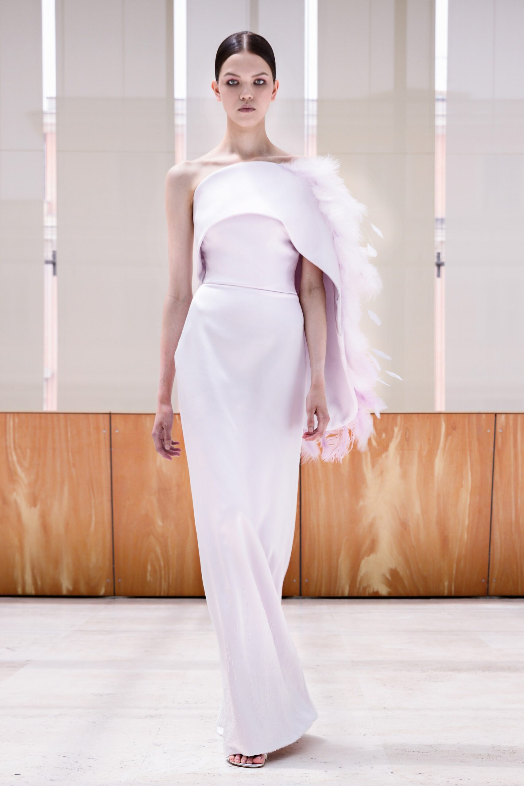 fitted pink silk gown