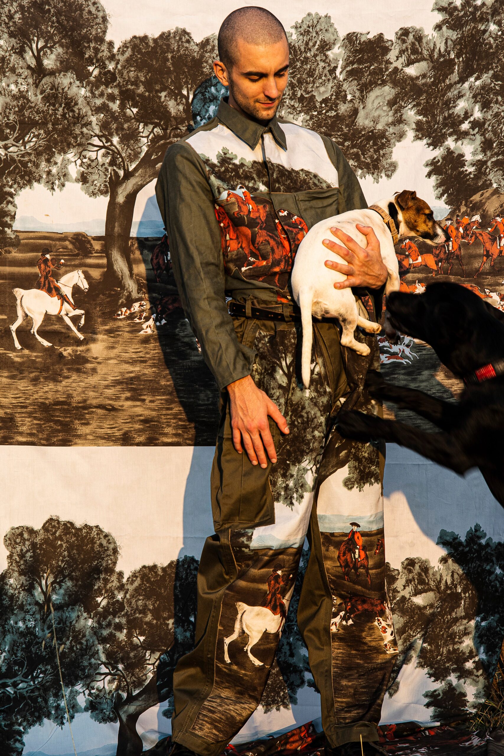 green and brown printed jumpsuit