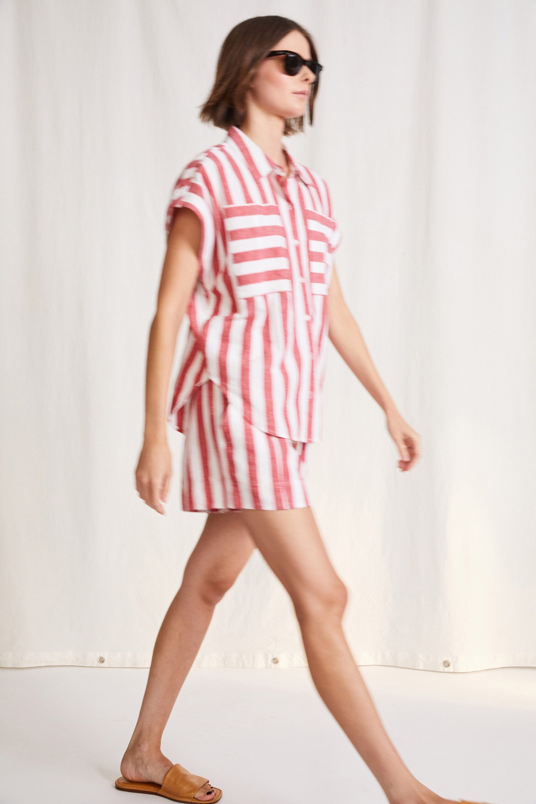 red and white striped shirt and shorts