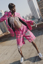 pink cotton fitted checked short shorts