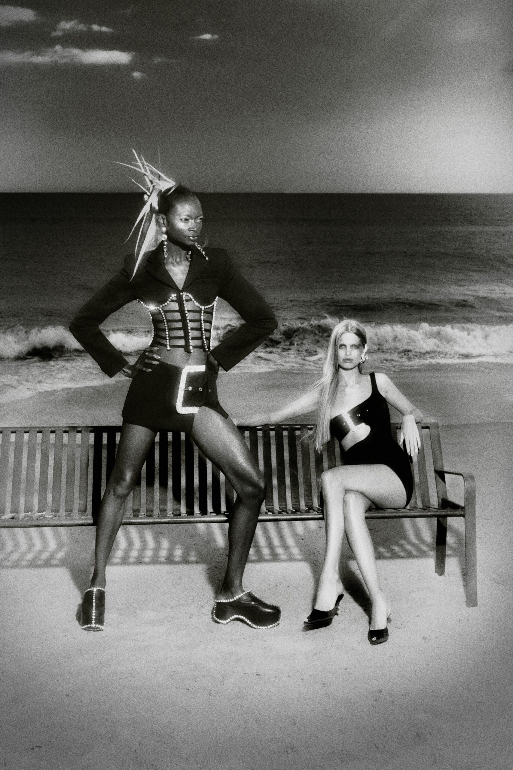 black corset and mini-dress